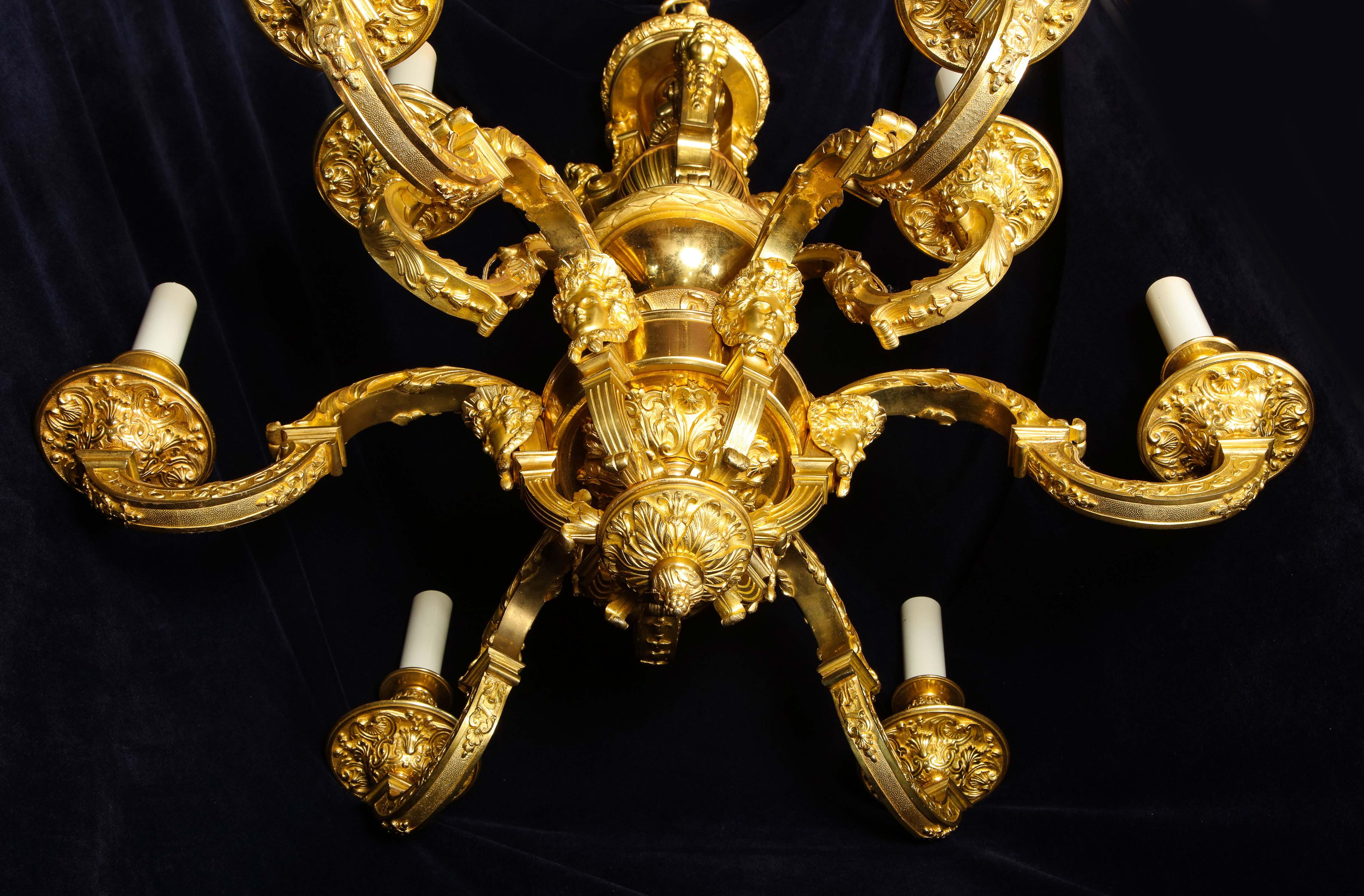 Palatial and Large Antique French Louis XVI Gilt Bronze Figural Chandelier For Sale 12