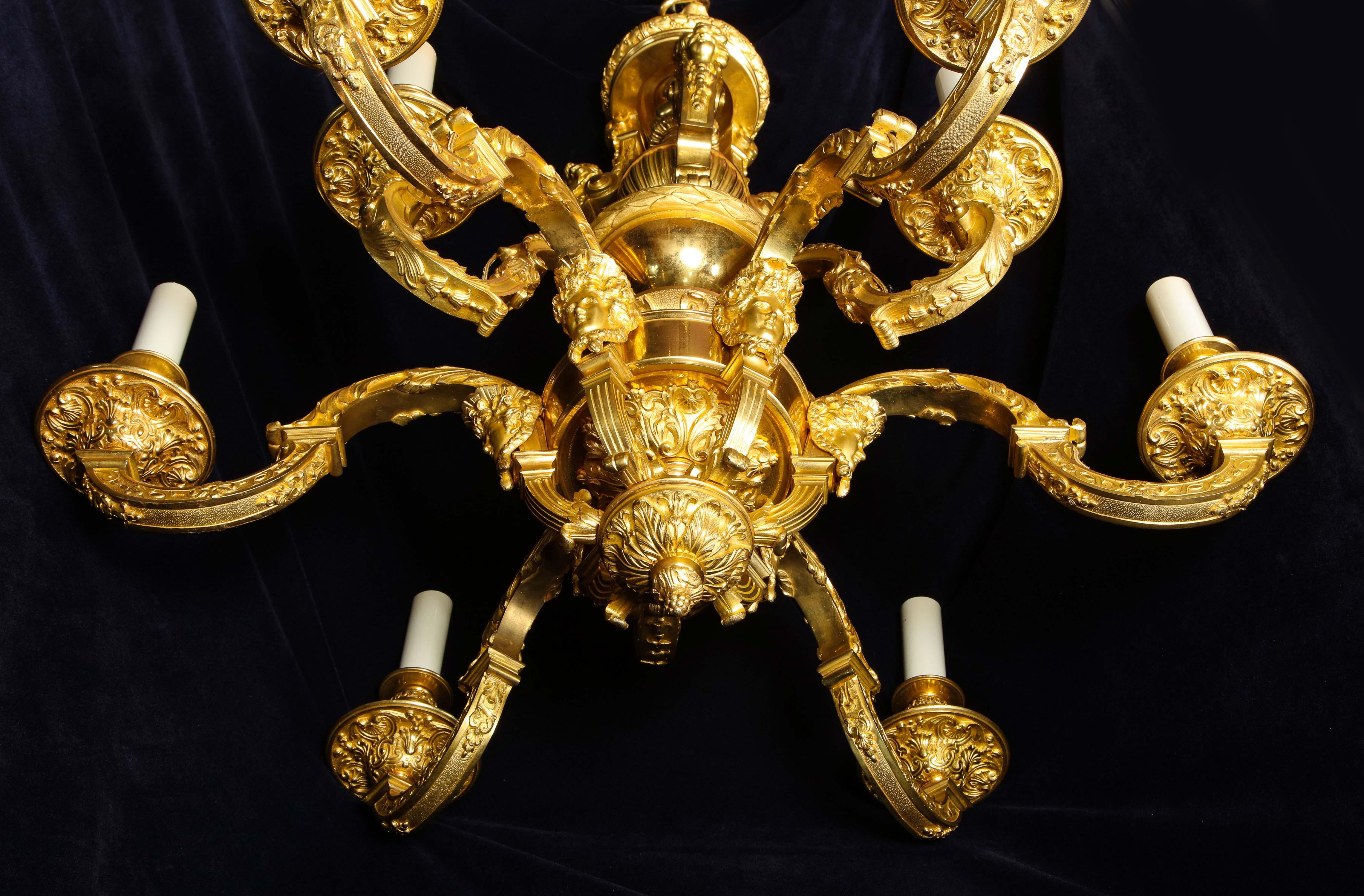 Palatial and Large Antique French Louis XVI Gilt Bronze Figural Chandelier 12