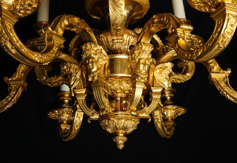 Palatial and Large Antique French Louis XVI Gilt Bronze Figural Chandelier For Sale 1