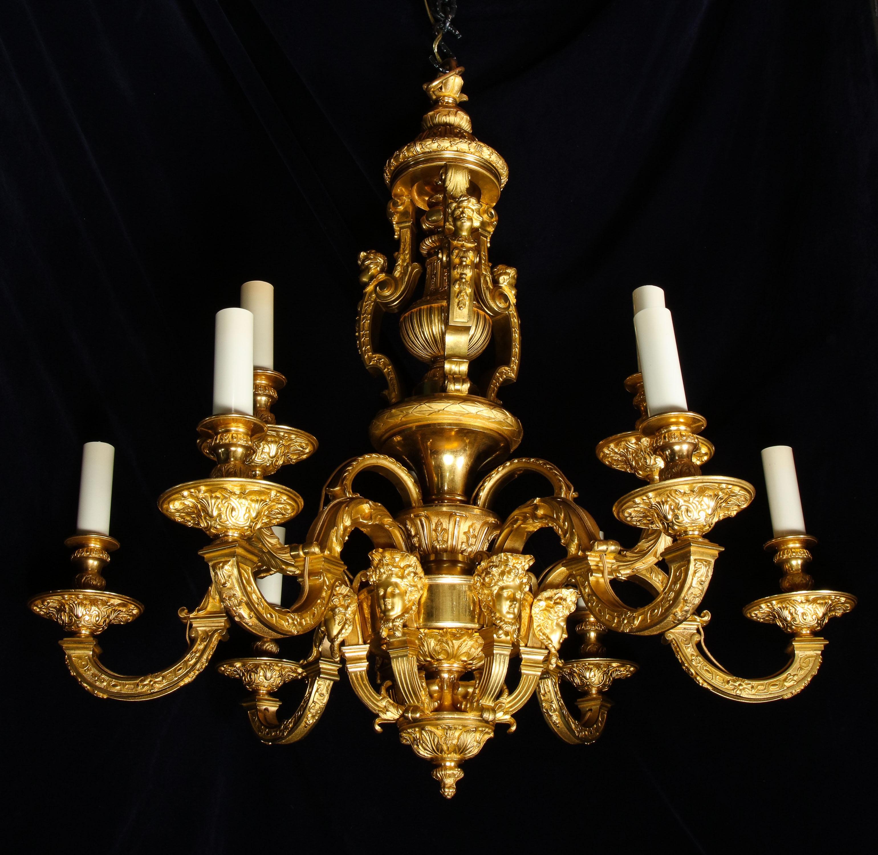 Palatial and Large Antique French Louis XVI Gilt Bronze Figural Chandelier For Sale 1