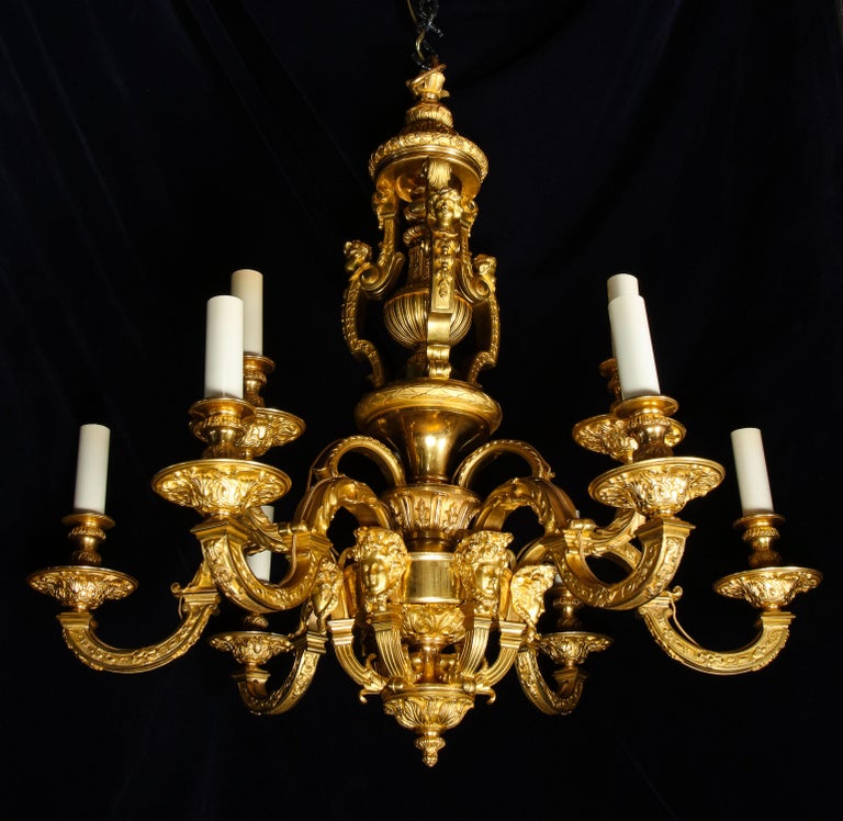 Palatial and Large Antique French Louis XVI Gilt Bronze Figural Chandelier For Sale 4