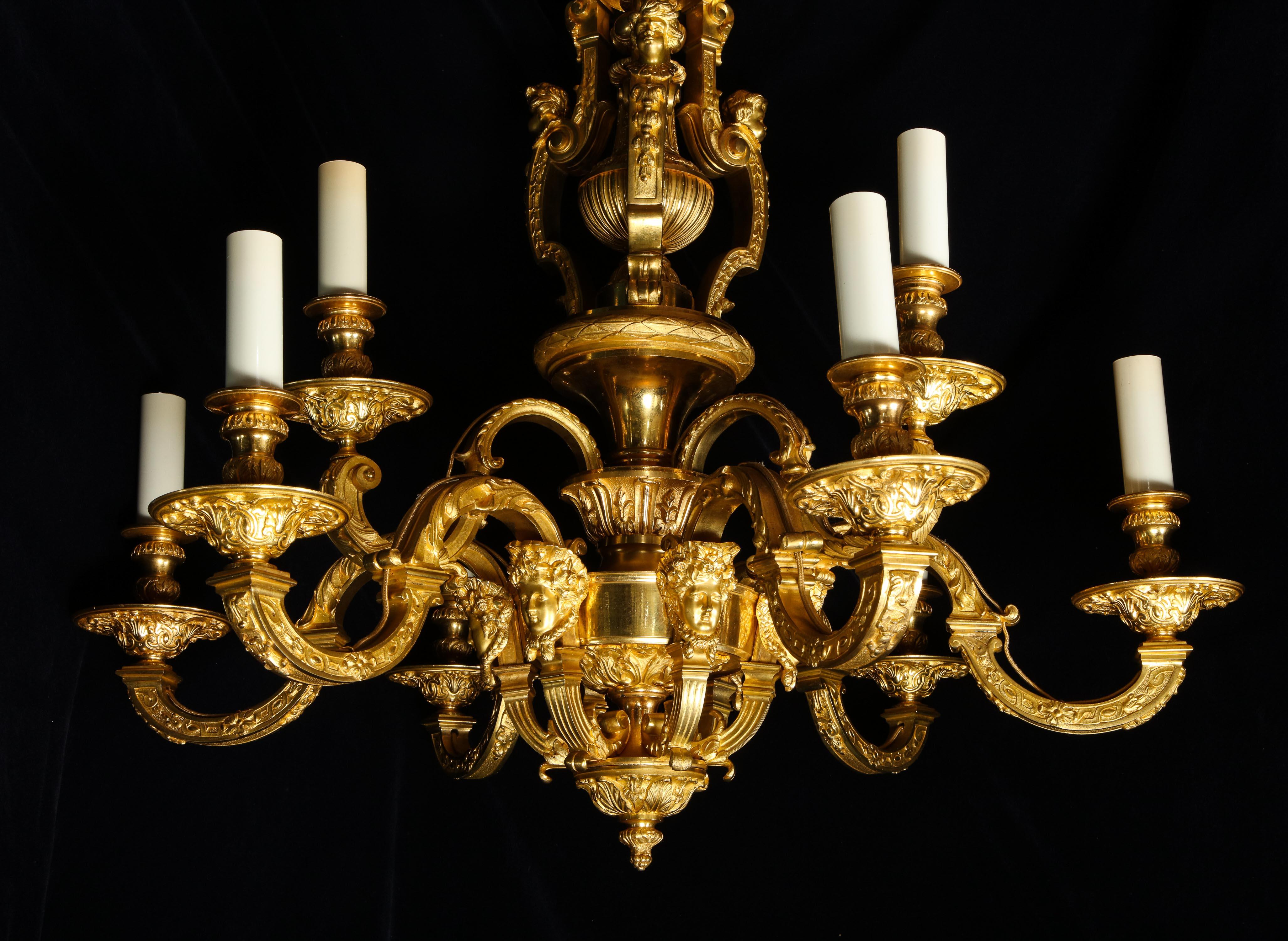 Palatial and Large Antique French Louis XVI Gilt Bronze Figural Chandelier For Sale 2