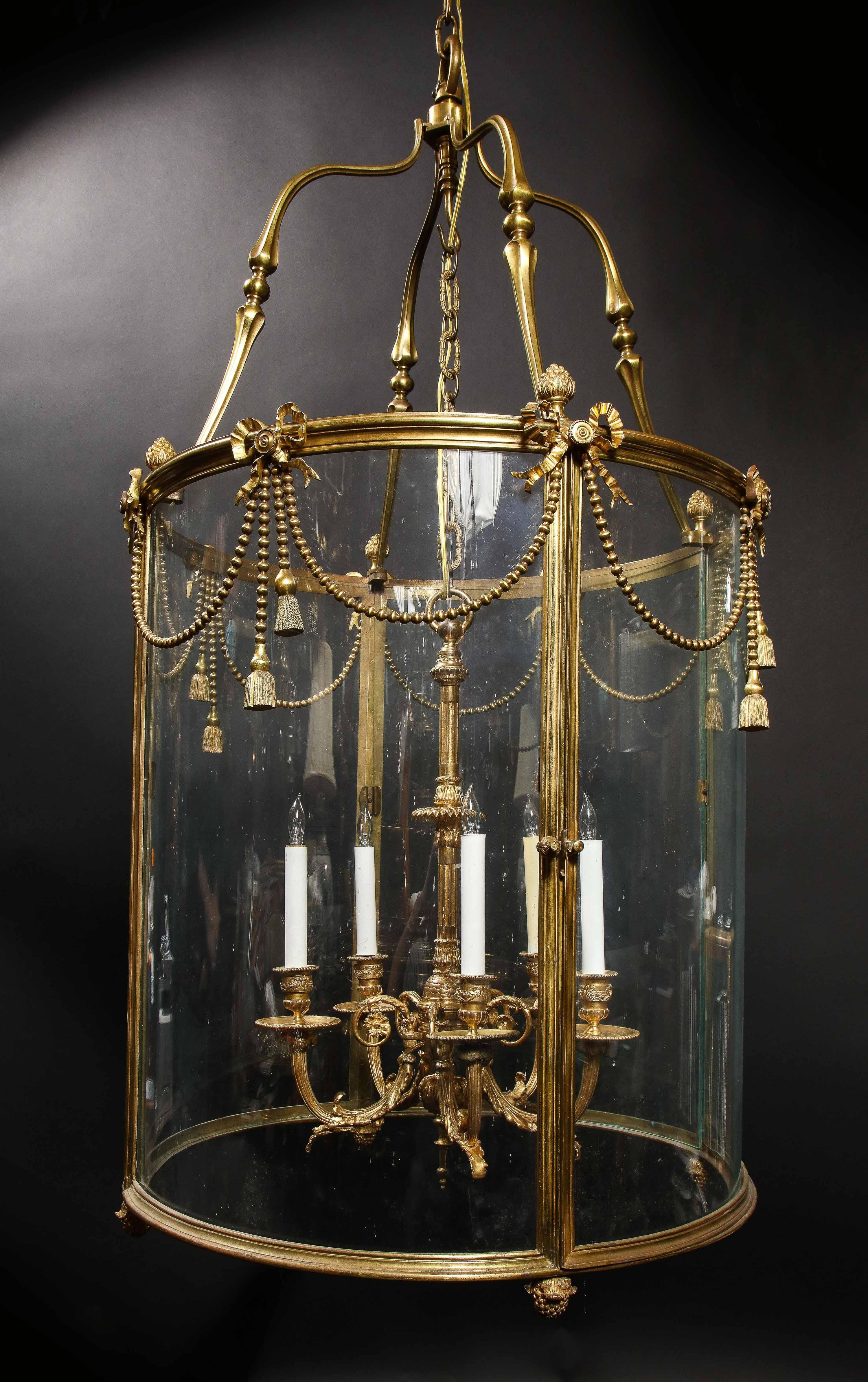 Palatial and Massive Antique French Louis XVI Multi Light Gilt Bronze Lantern For Sale 8