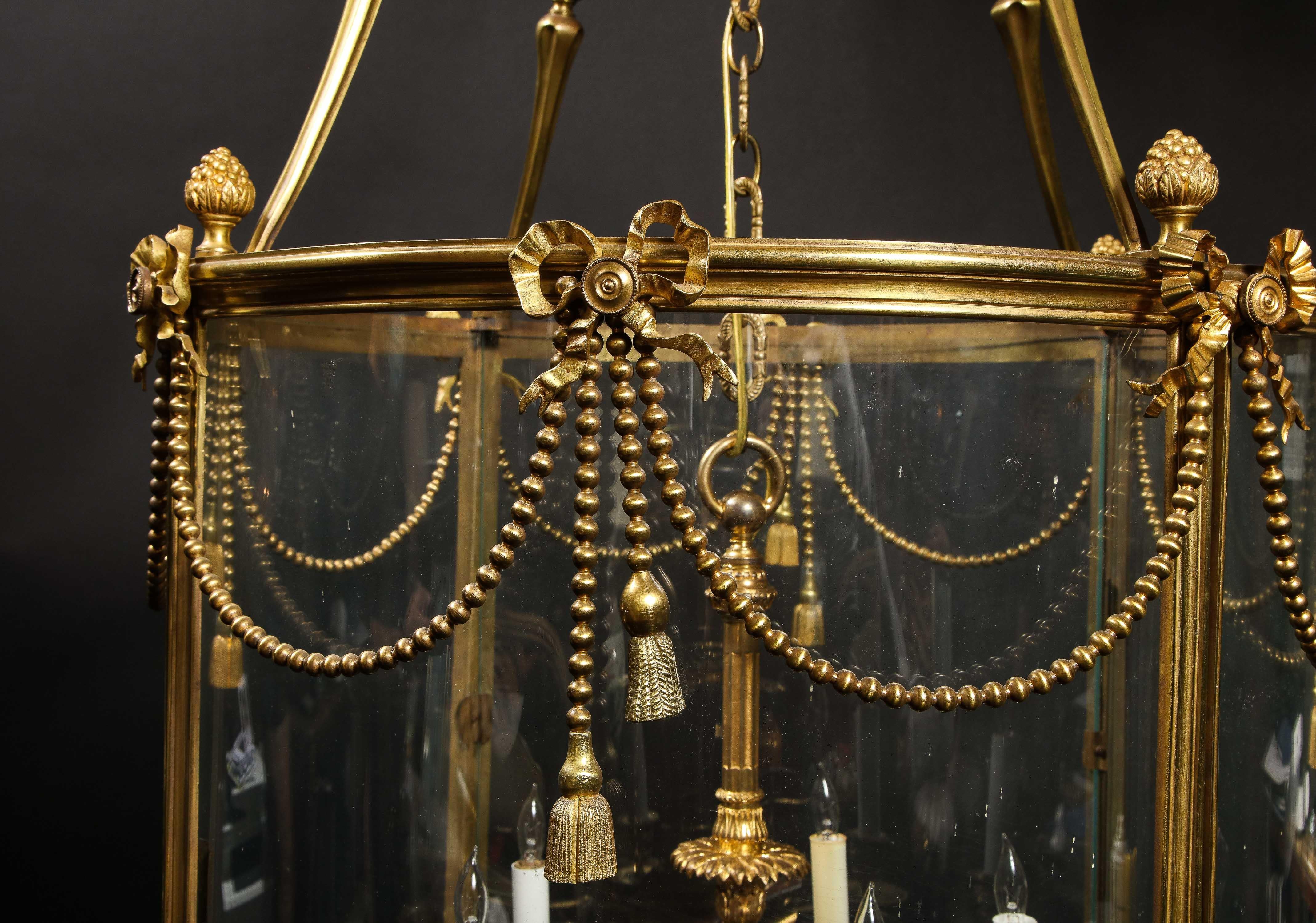 Palatial and Massive Antique French Louis XVI Multi Light Gilt Bronze Lantern For Sale 10