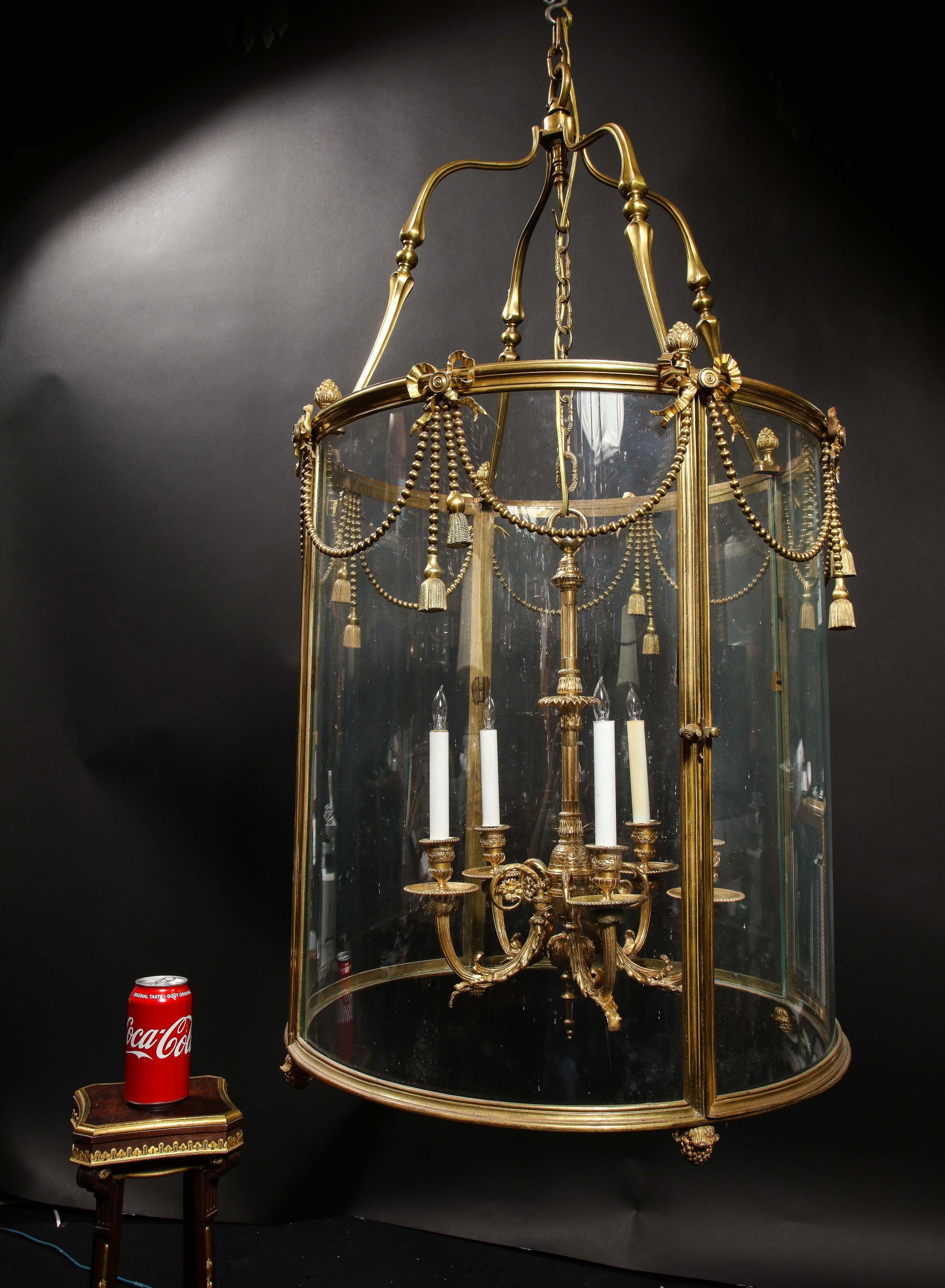 Palatial and Massive Antique French Louis XVI Multi Light Gilt Bronze Lantern For Sale 11