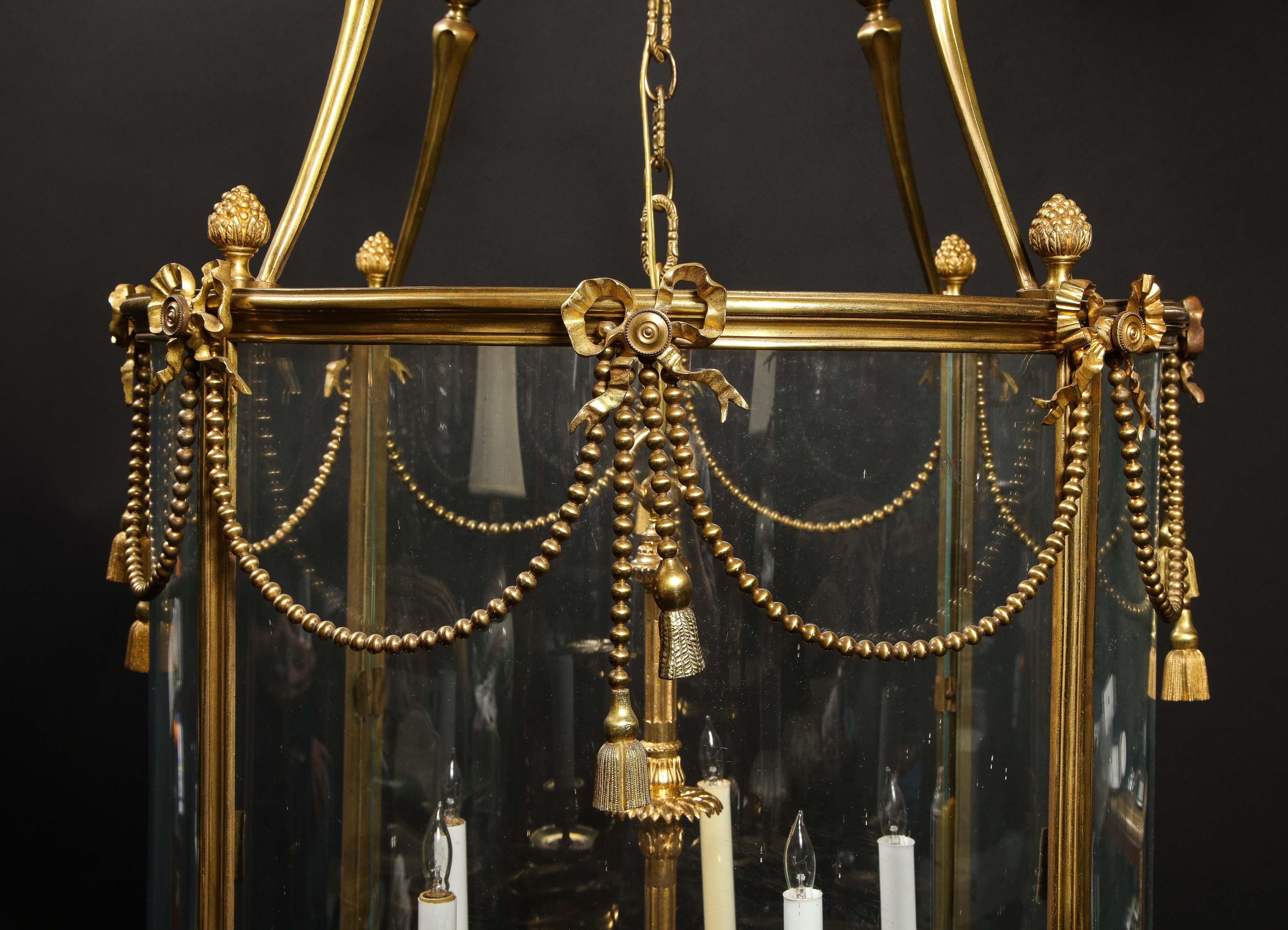 Palatial and Massive Antique French Louis XVI Multi Light Gilt Bronze Lantern For Sale 12