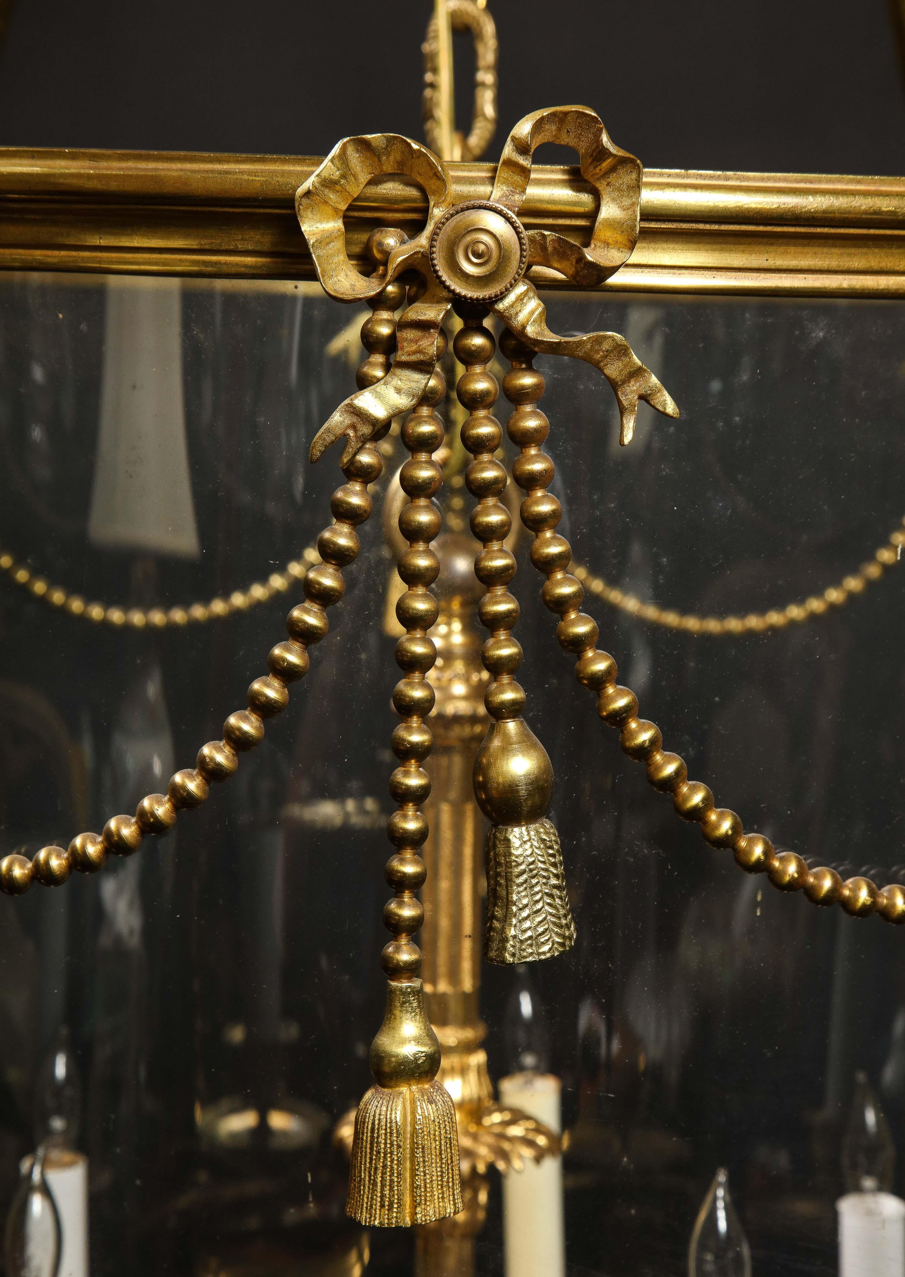 Palatial and Massive Antique French Louis XVI Multi Light Gilt Bronze Lantern For Sale 13