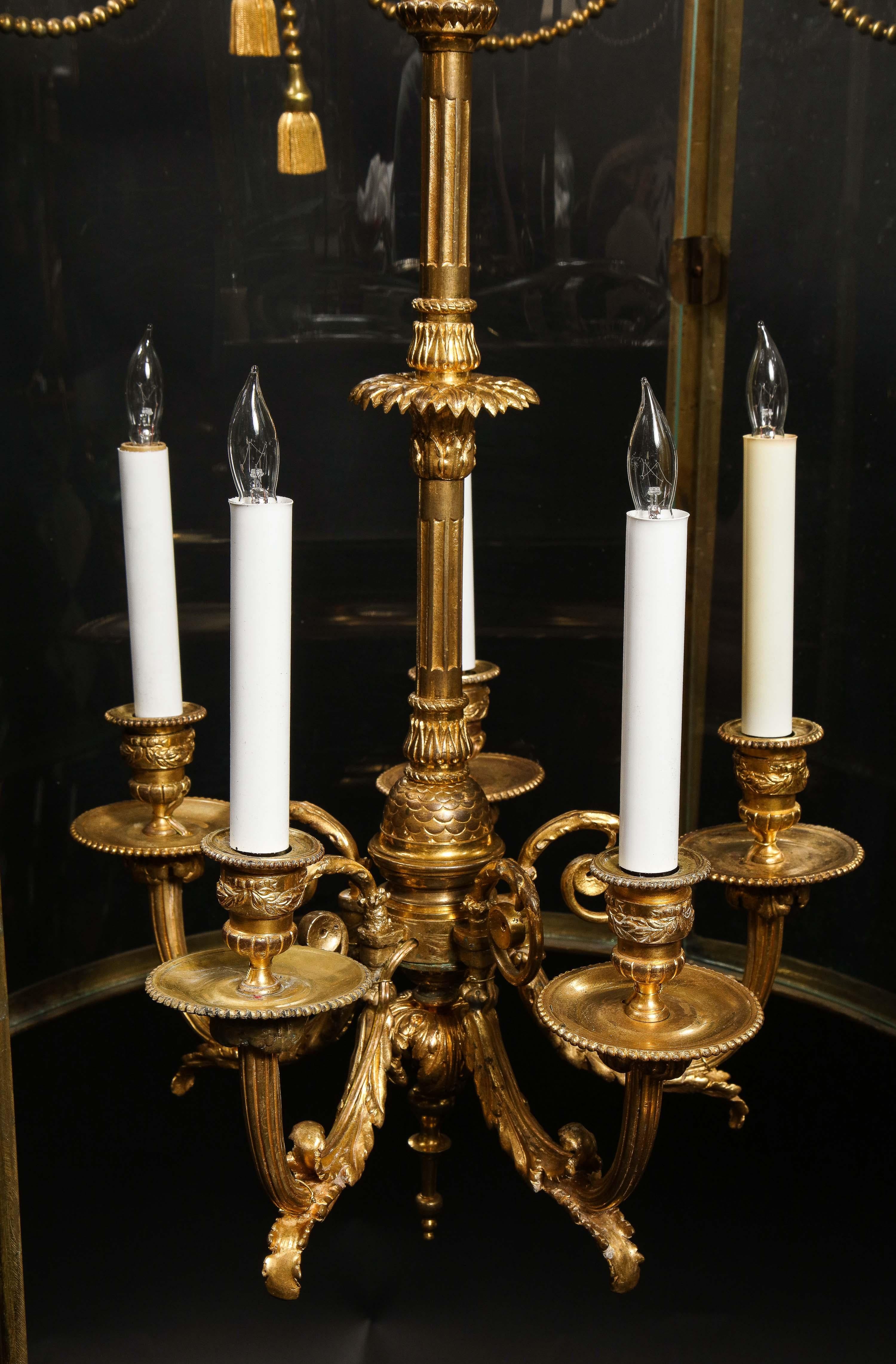 Palatial and Massive Antique French Louis XVI Multi Light Gilt Bronze Lantern For Sale 14