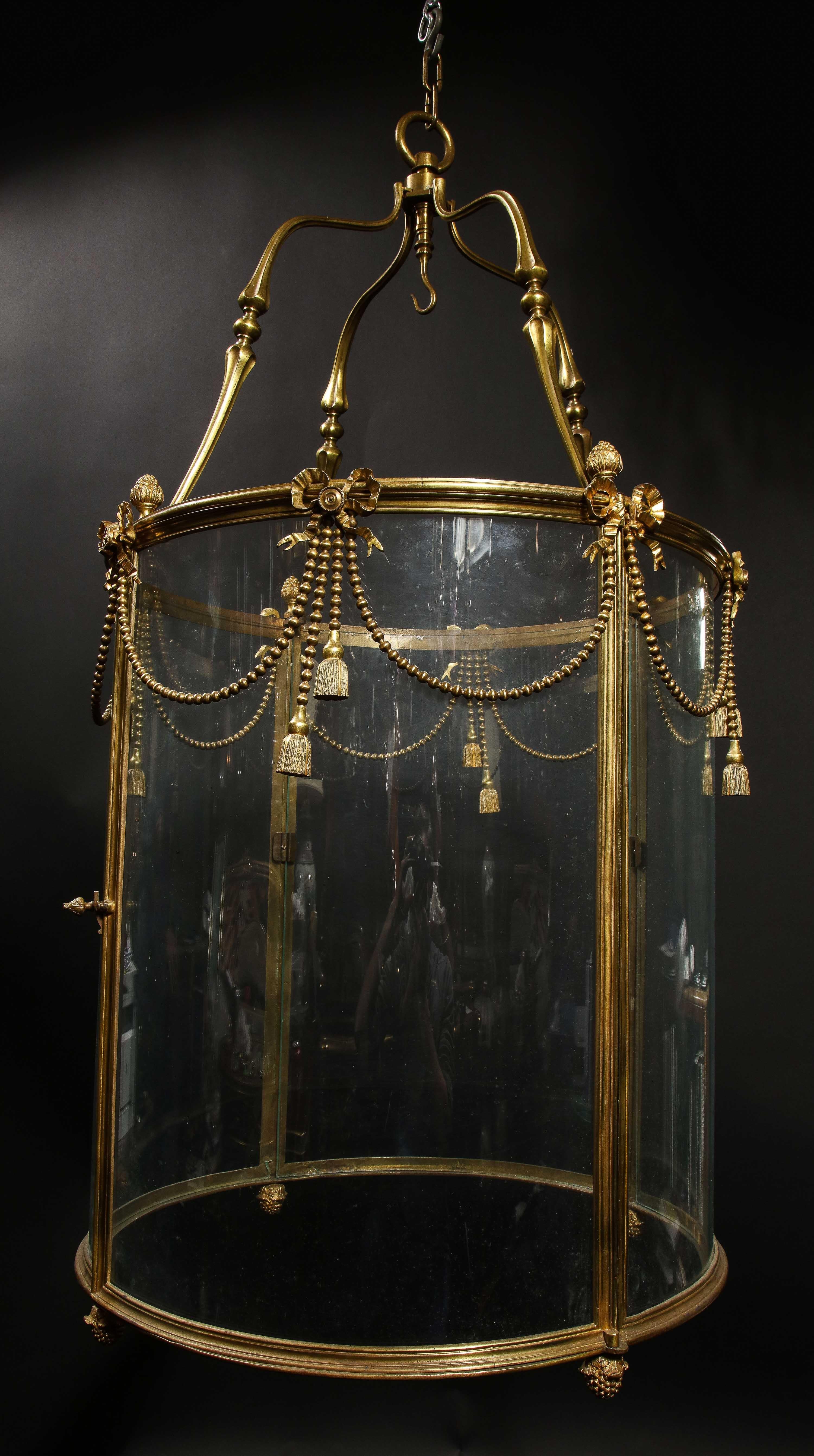 Palatial and Massive Antique French Louis XVI Multi Light Gilt Bronze Lantern For Sale 15
