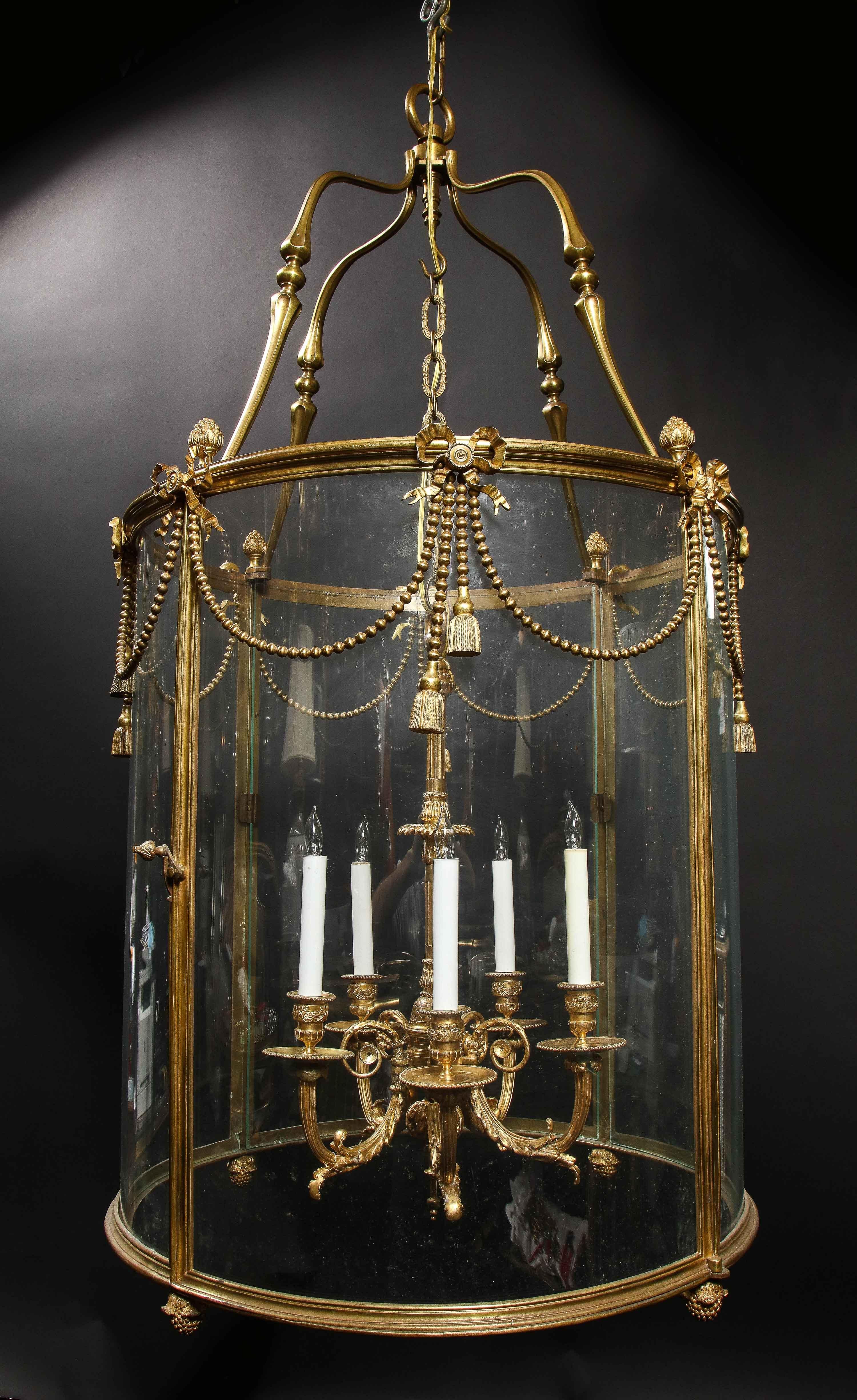 20th Century Palatial and Massive Antique French Louis XVI Multi Light Gilt Bronze Lantern For Sale