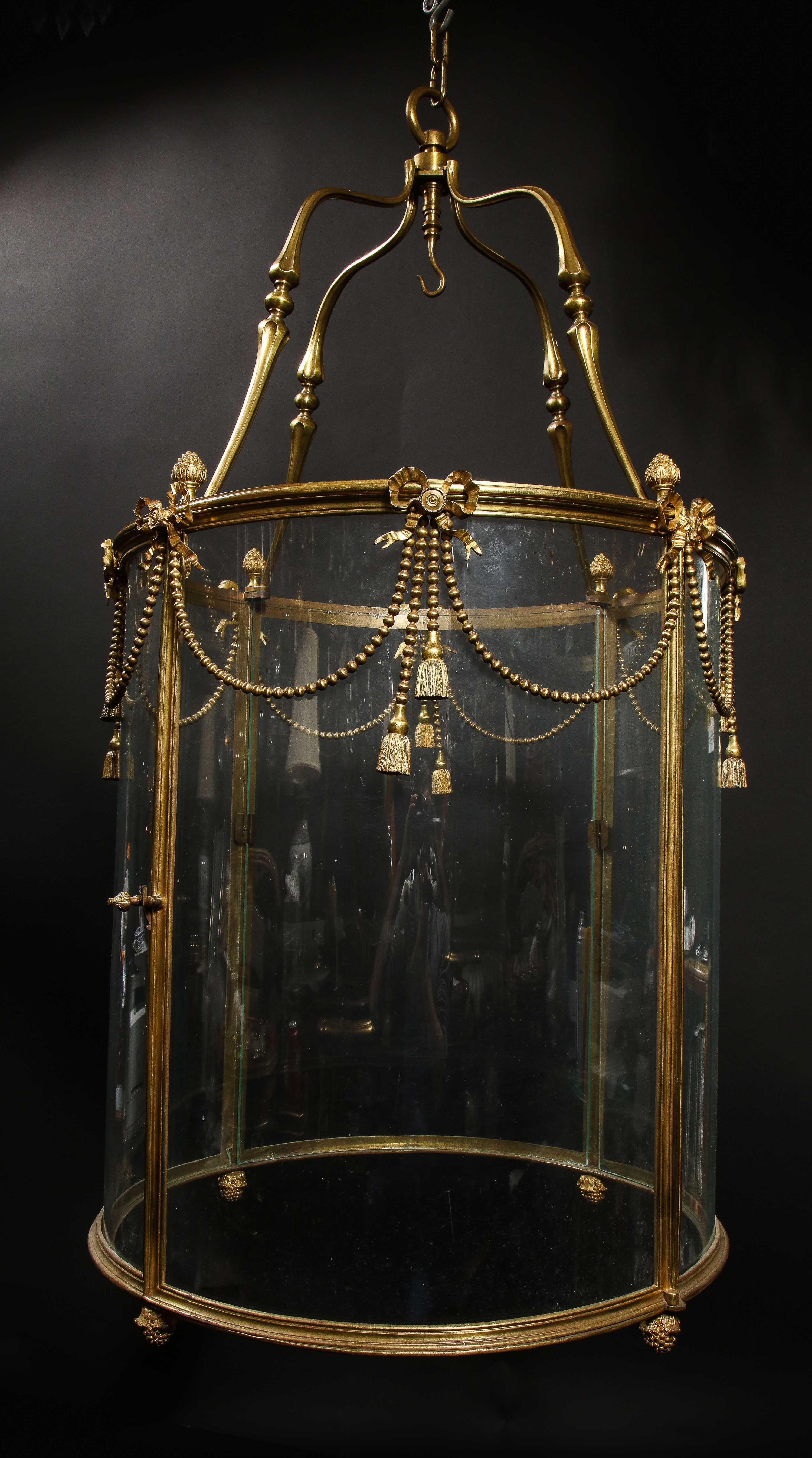 Palatial and Massive Antique French Louis XVI Multi Light Gilt Bronze Lantern For Sale 16