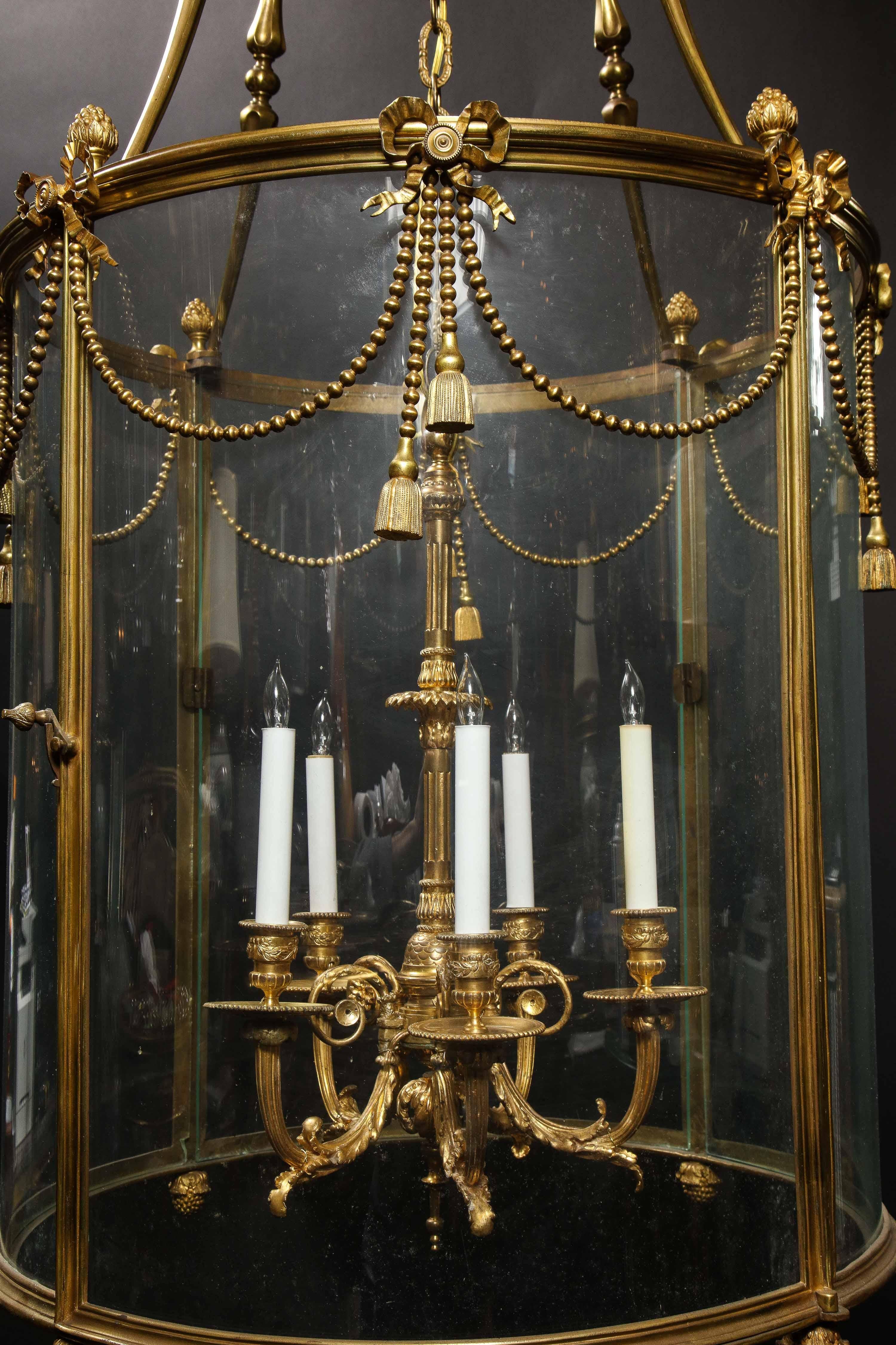 Palatial and Massive Antique French Louis XVI Multi Light Gilt Bronze Lantern For Sale 1