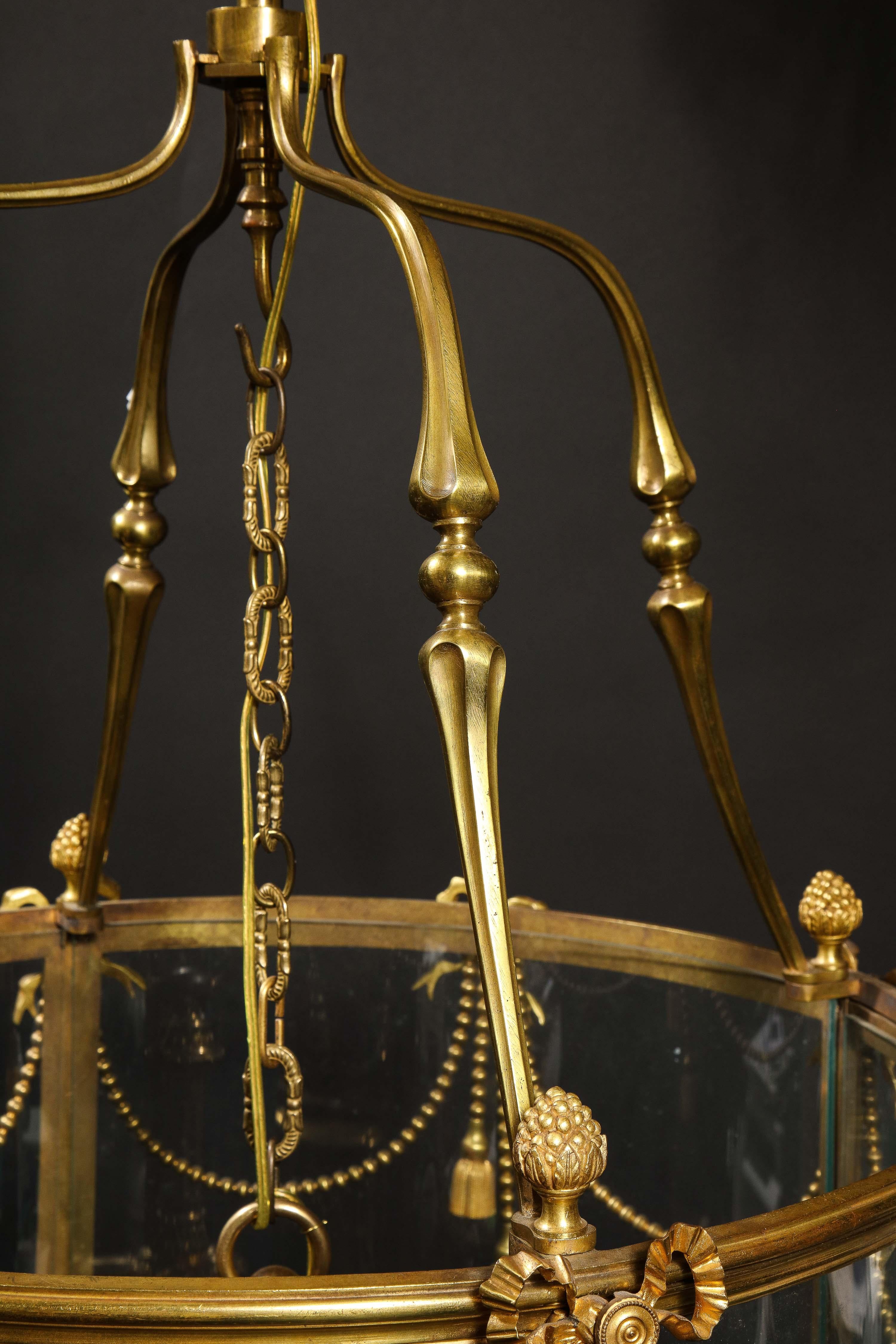 Palatial and Massive Antique French Louis XVI Multi Light Gilt Bronze Lantern For Sale 6