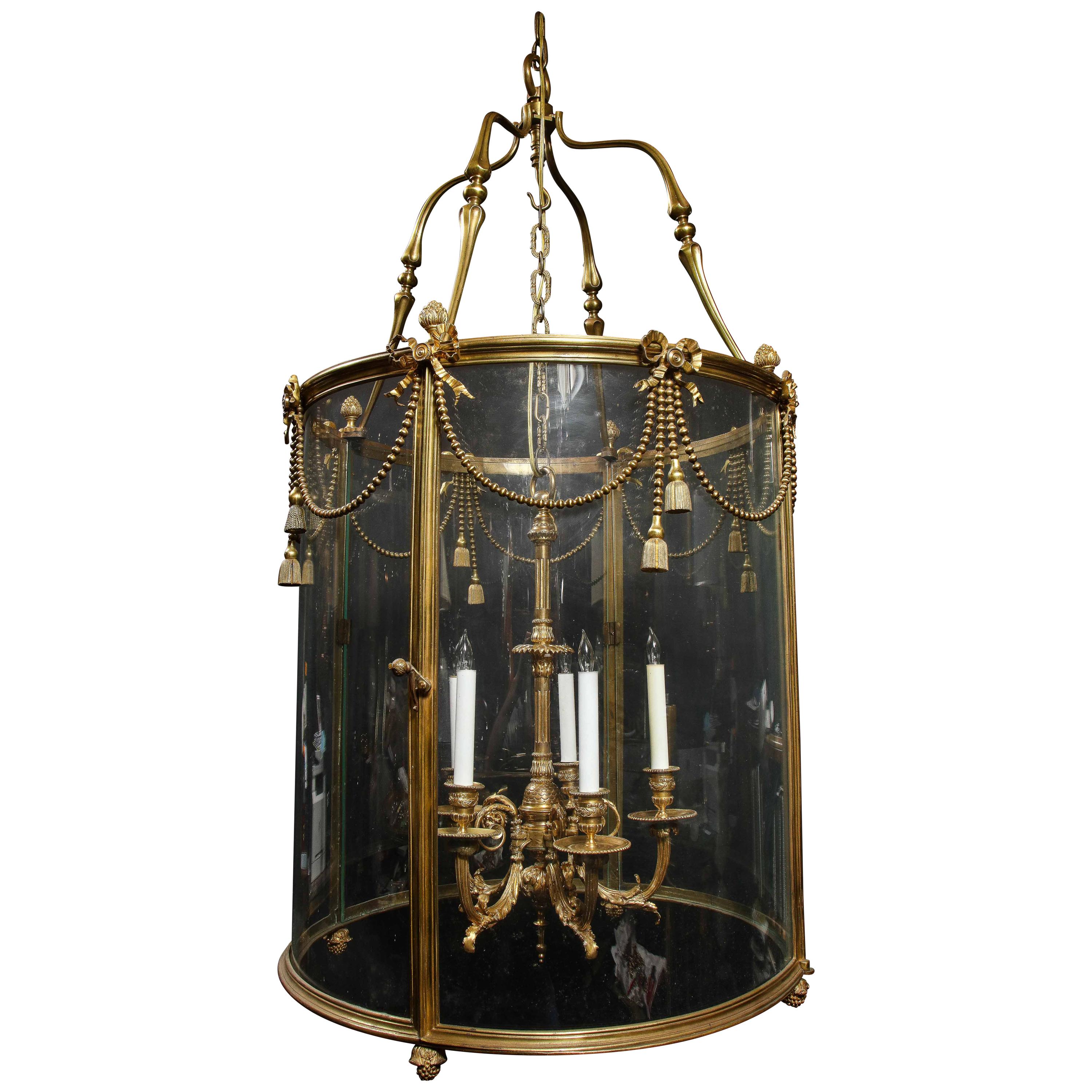 Linterna palaciega y masiva de bronce dorado de varias luces Antique French Louis XVI en venta