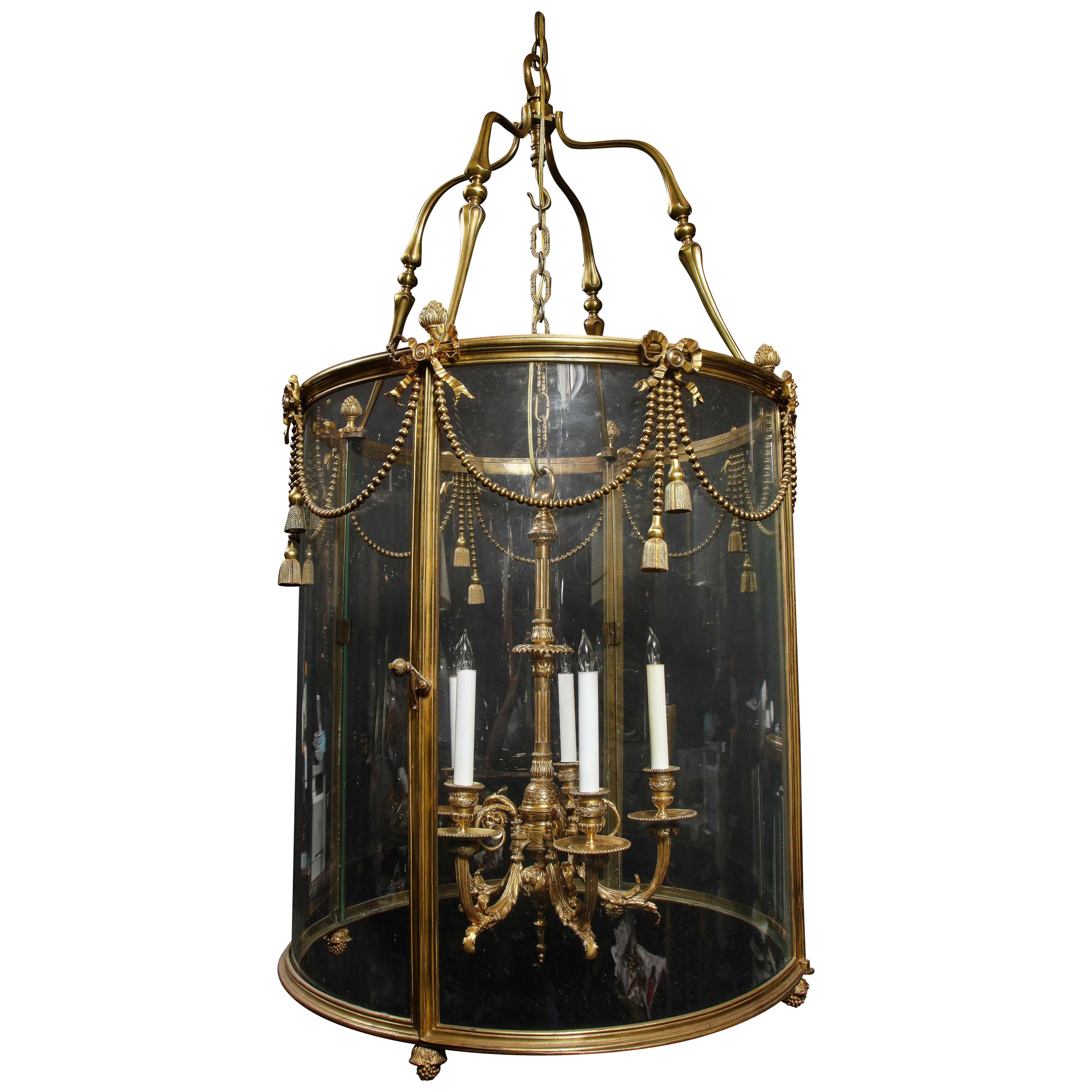 Palatial and Massive Antique French Louis XVI Multi Light Gilt Bronze Lantern For Sale