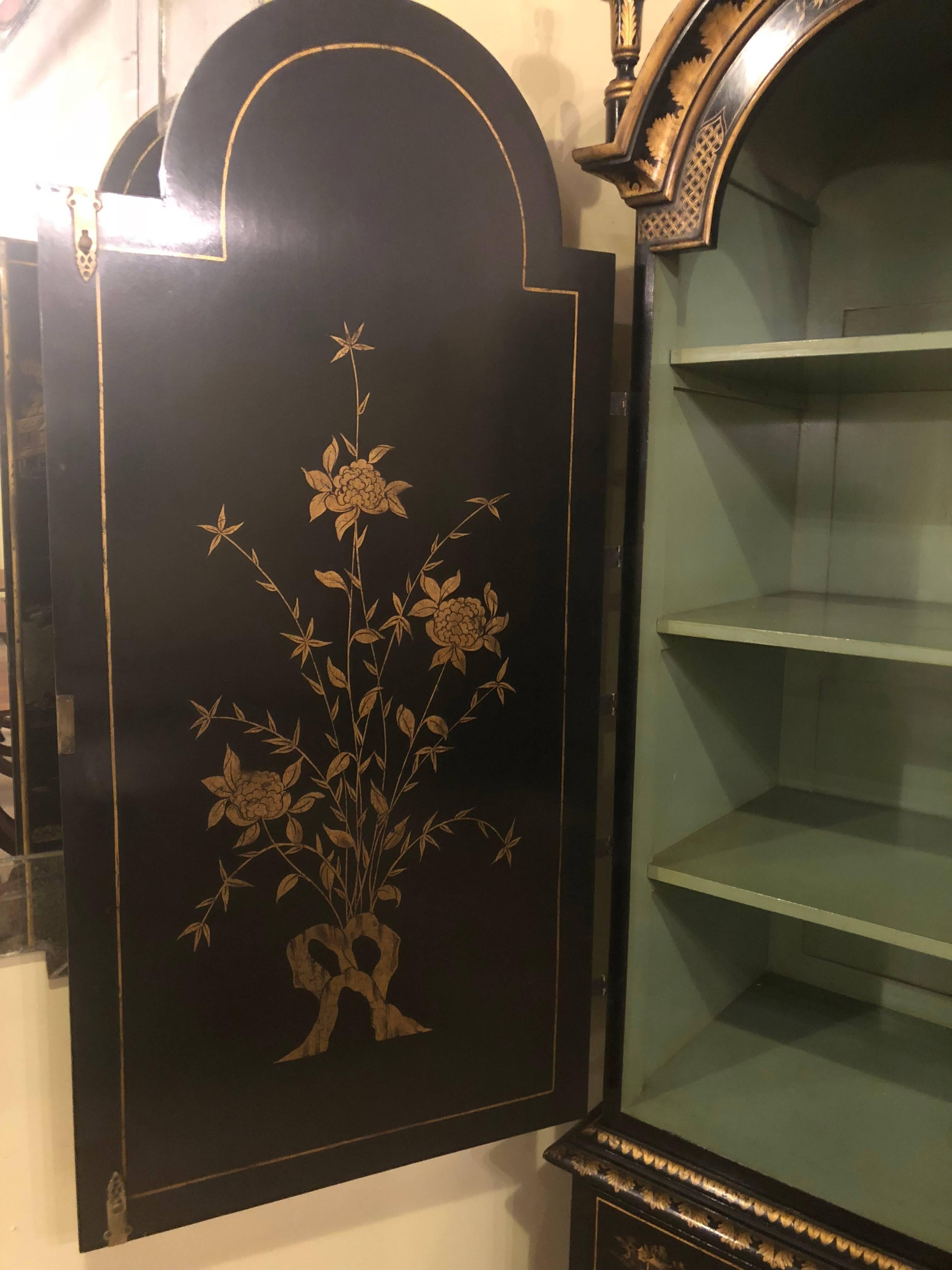 Palatial Chinoiserie Decorated Ebonized Two-Door over Four Drawer Armoire 3