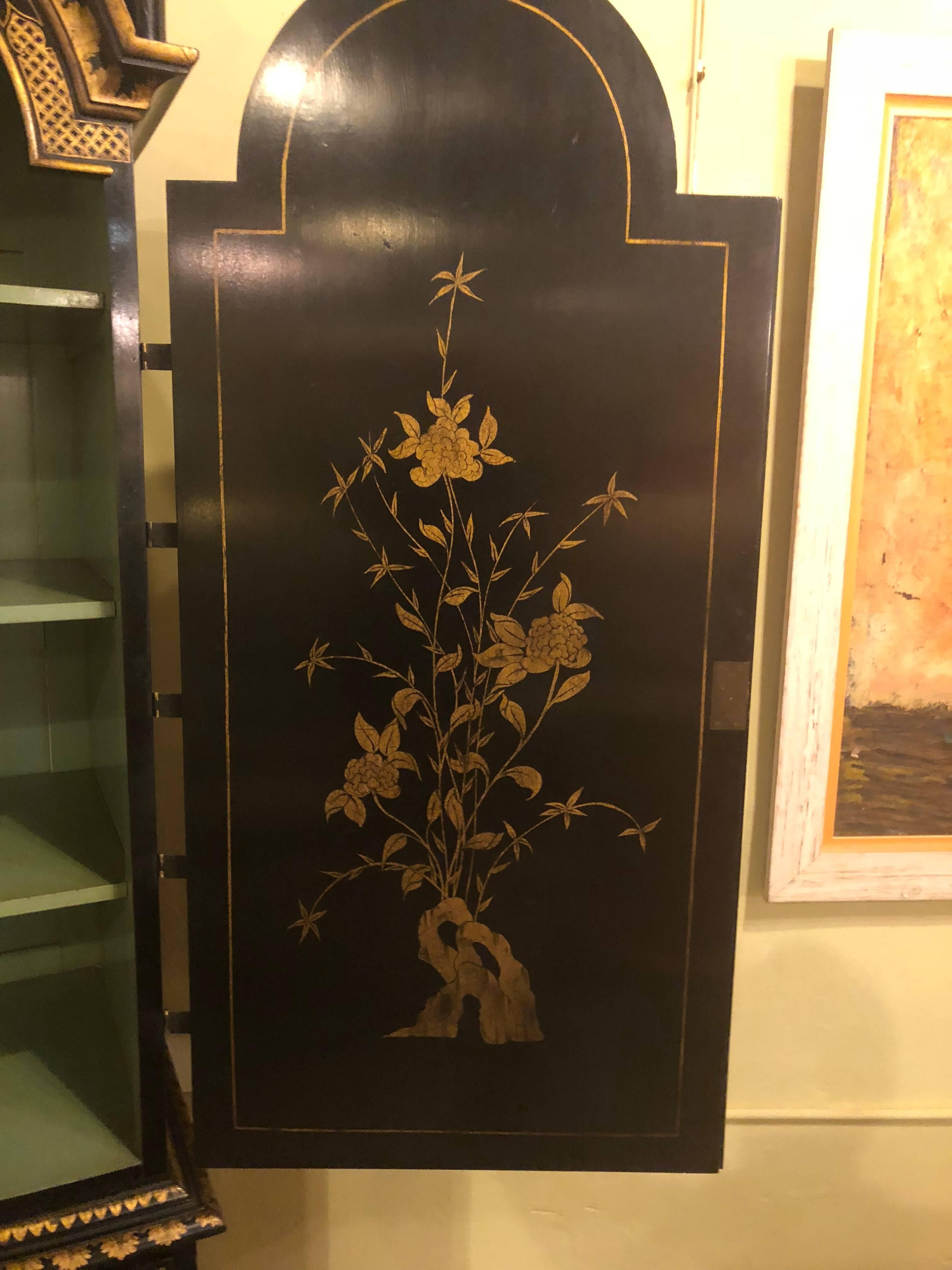 Palatial Chinoiserie Decorated Ebonized Two-Door over Four Drawer Armoire 4