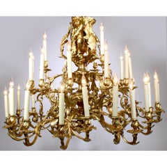 Palatial French 19th Century Louis XV Style Gilt-Bronze 39-L Cherub Chandelier