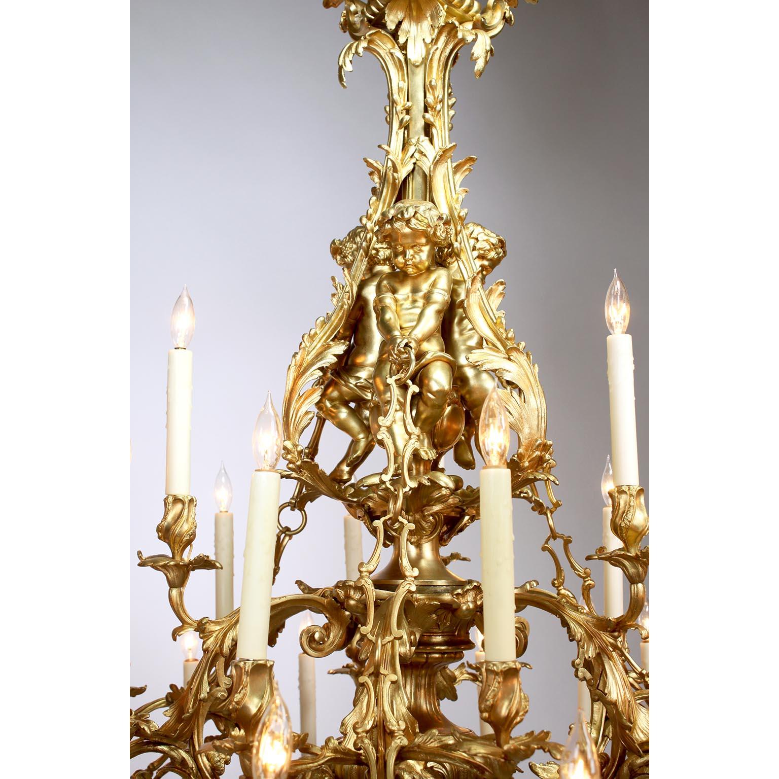 Palatial French 19th Century Louis XV Style Gilt-Bronze 39-L Cherub Chandelier For Sale 2