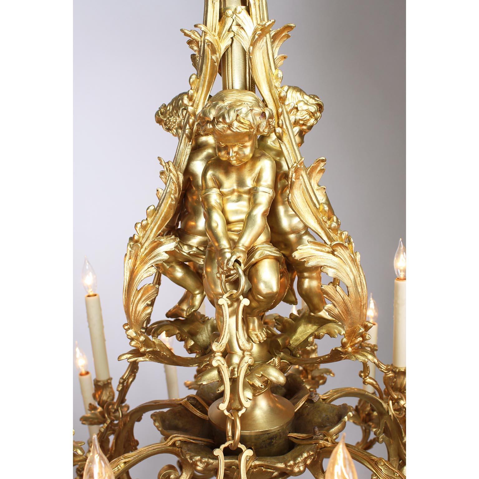 Palatial French 19th Century Louis XV Style Gilt-Bronze 39-L Cherub Chandelier For Sale 3