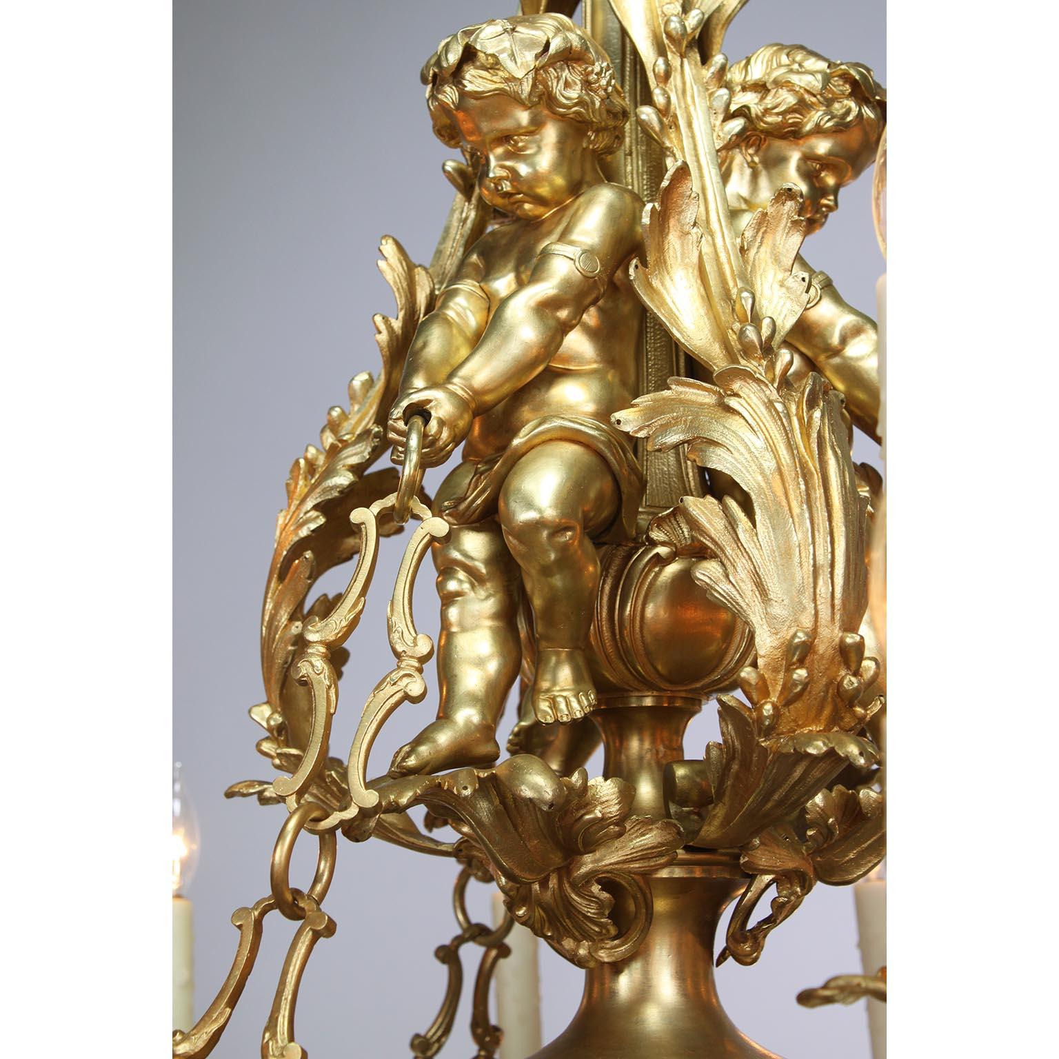 Palatial French 19th Century Louis XV Style Gilt-Bronze 39-L Cherub Chandelier For Sale 4