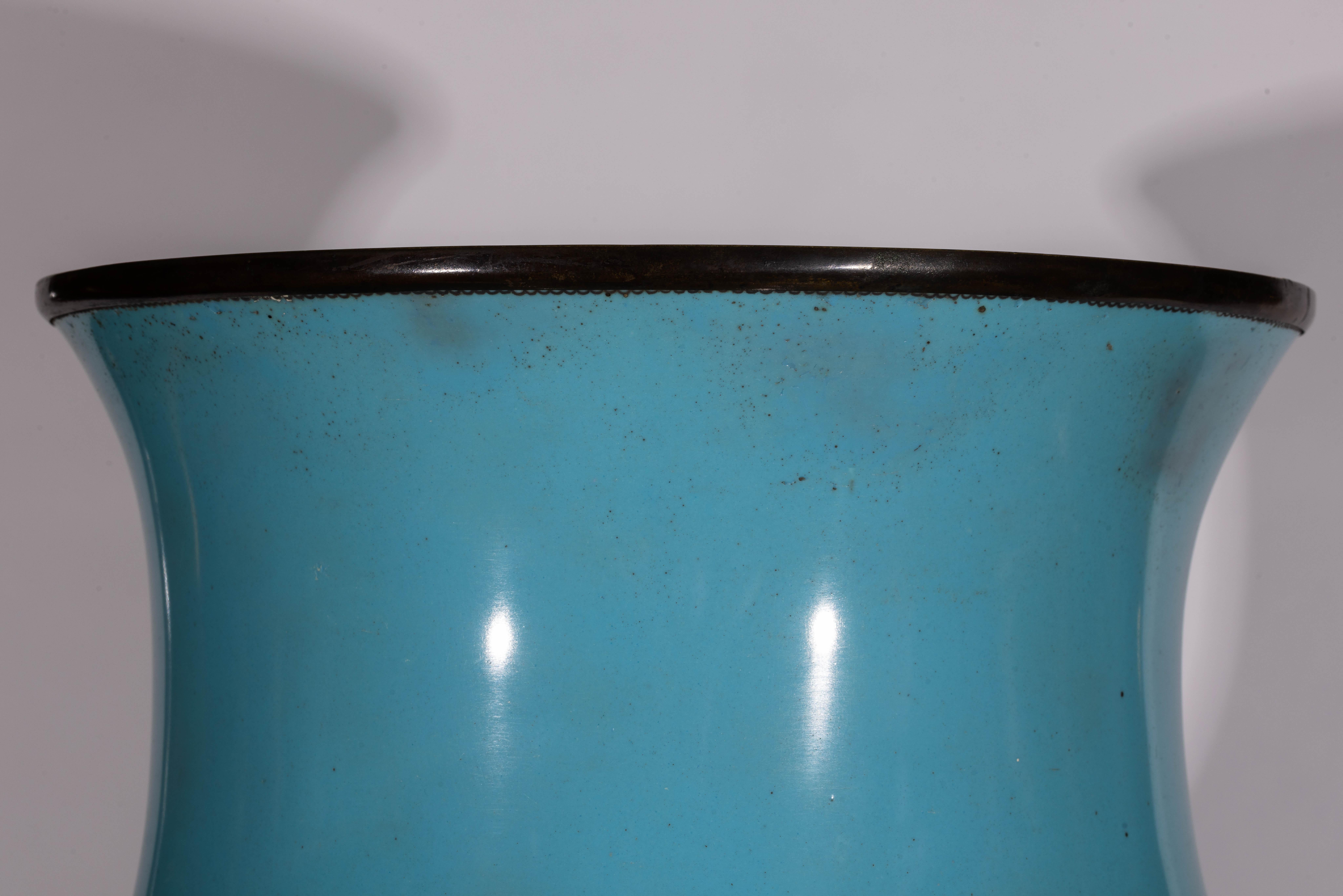 A Palatial Japanese Cloisonne Enamel Powder Blue Vase, Kawade Shibataro 7