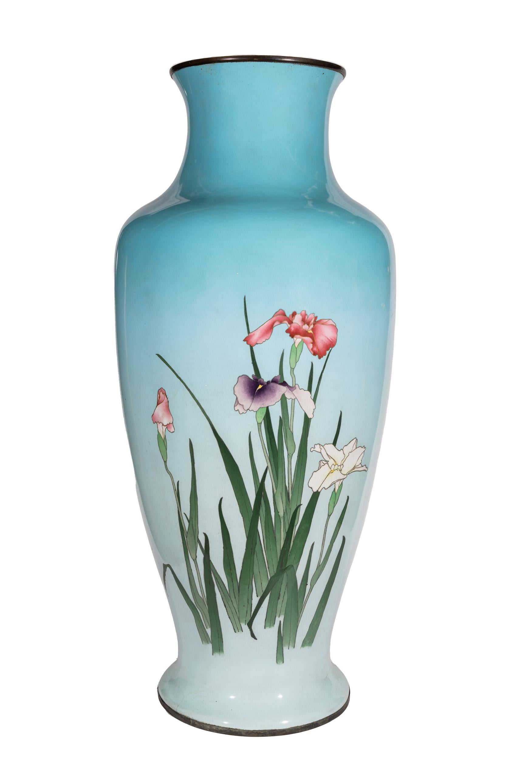 Meiji A Palatial Japanese Cloisonne Enamel Powder Blue Vase, Kawade Shibataro
