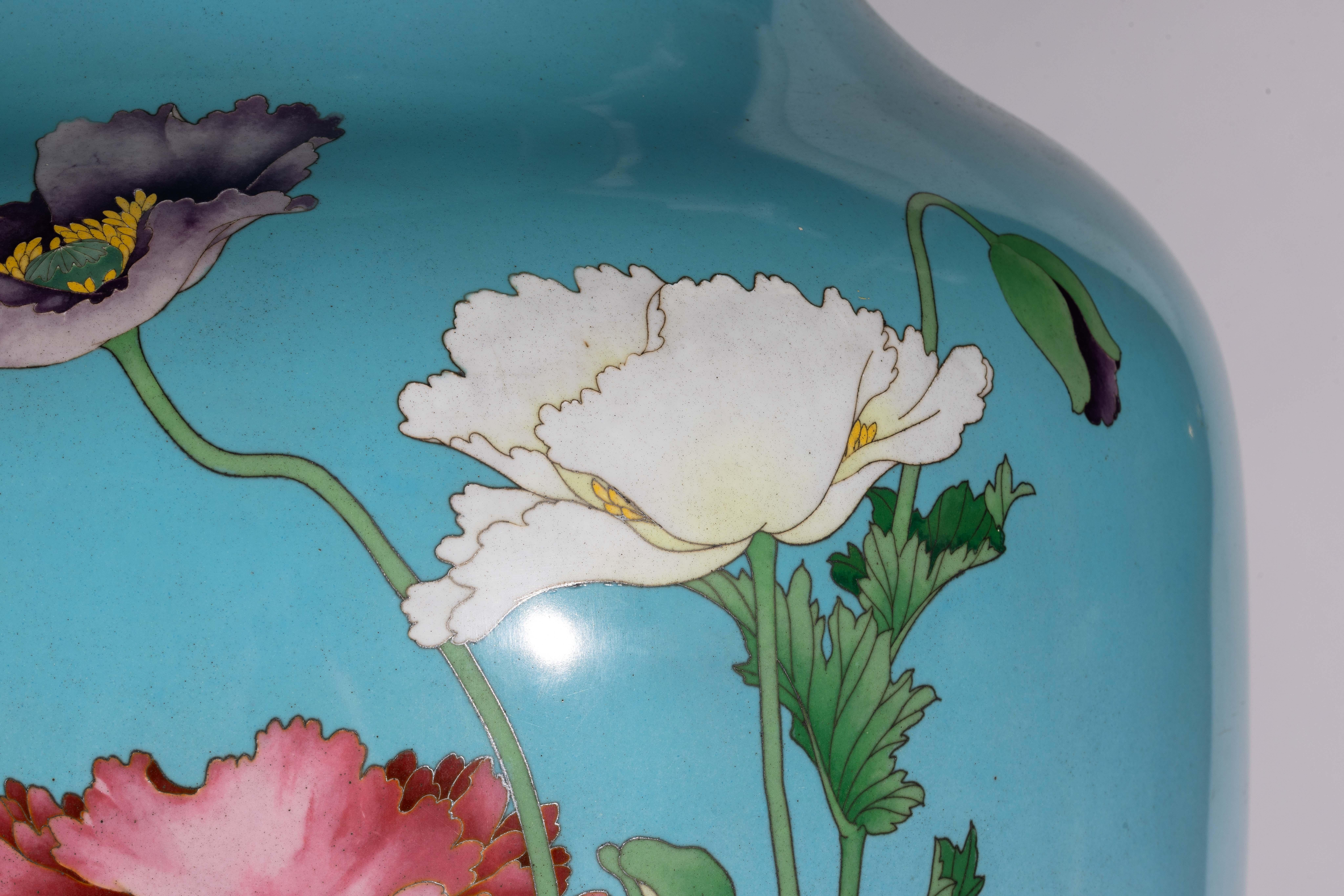 A Palatial Japanese Cloisonne Enamel Powder Blue Vase, Kawade Shibataro 1