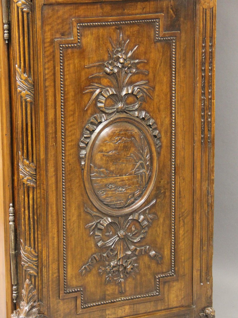 Palatial Late 18th Century Louis XVI Hand Carved Walnut and Mahogany Armoire 2