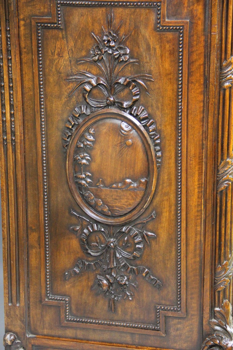Palatial Late 18th Century Louis XVI Hand Carved Walnut and Mahogany Armoire 3