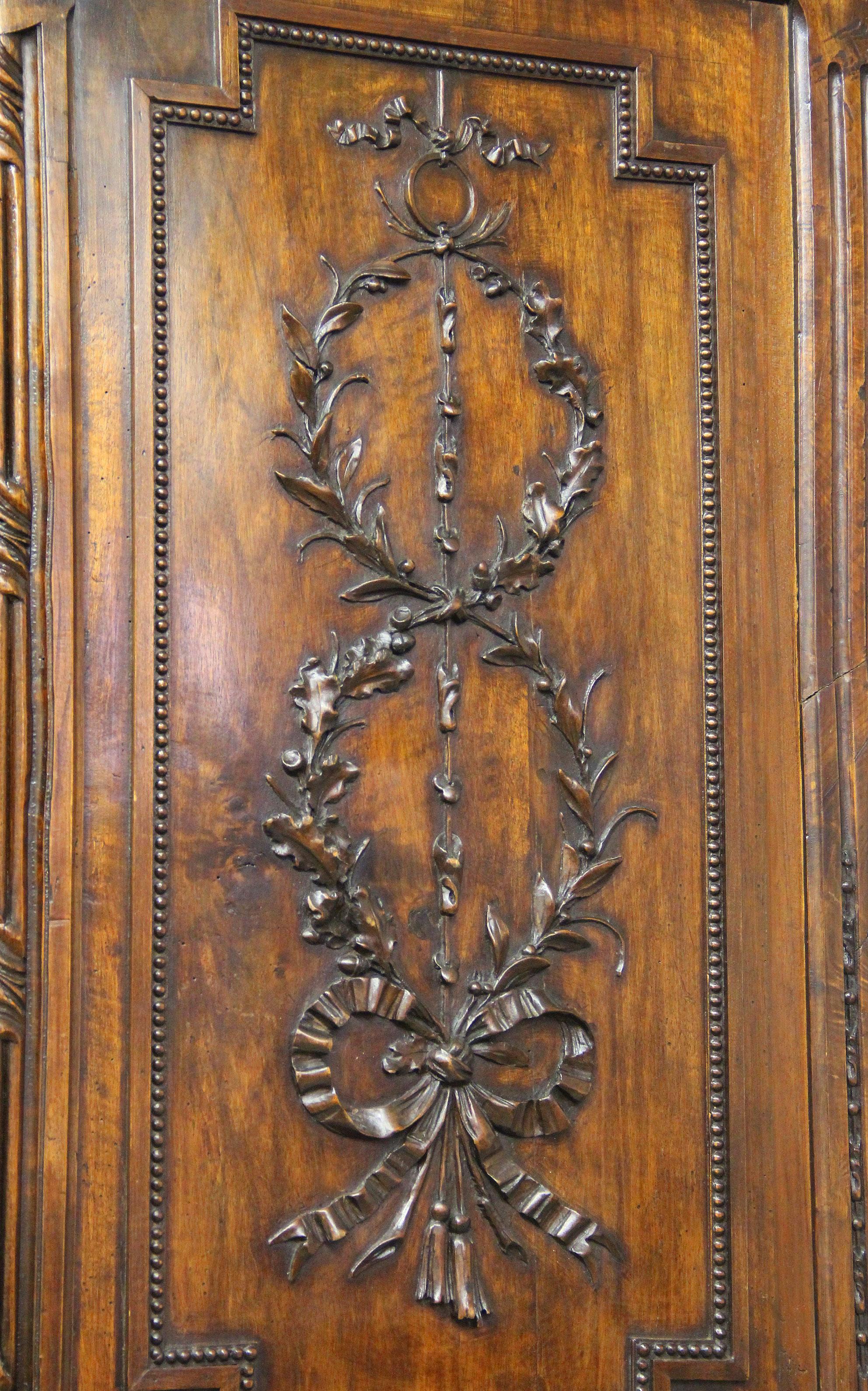 Palatial Late 18th Century Louis XVI Hand Carved Walnut and Mahogany Armoire 4