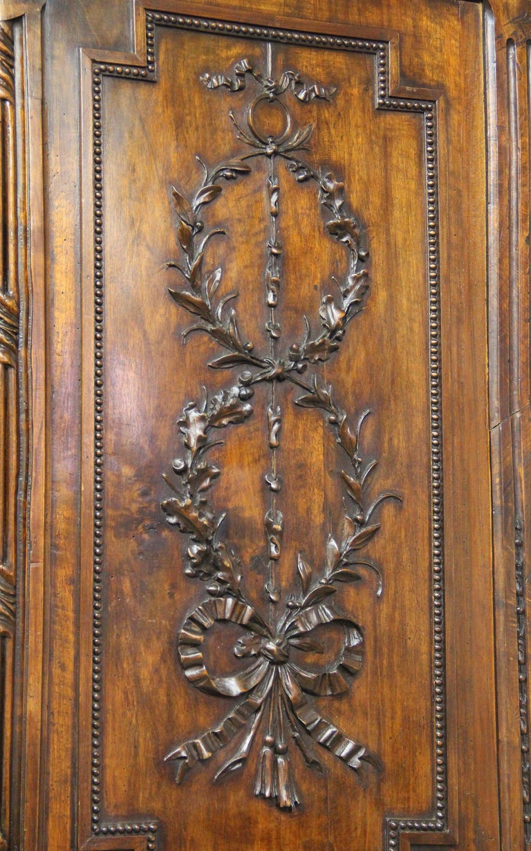 Palatial Late 18th Century Louis XVI Hand Carved Walnut and Mahogany Armoire 4