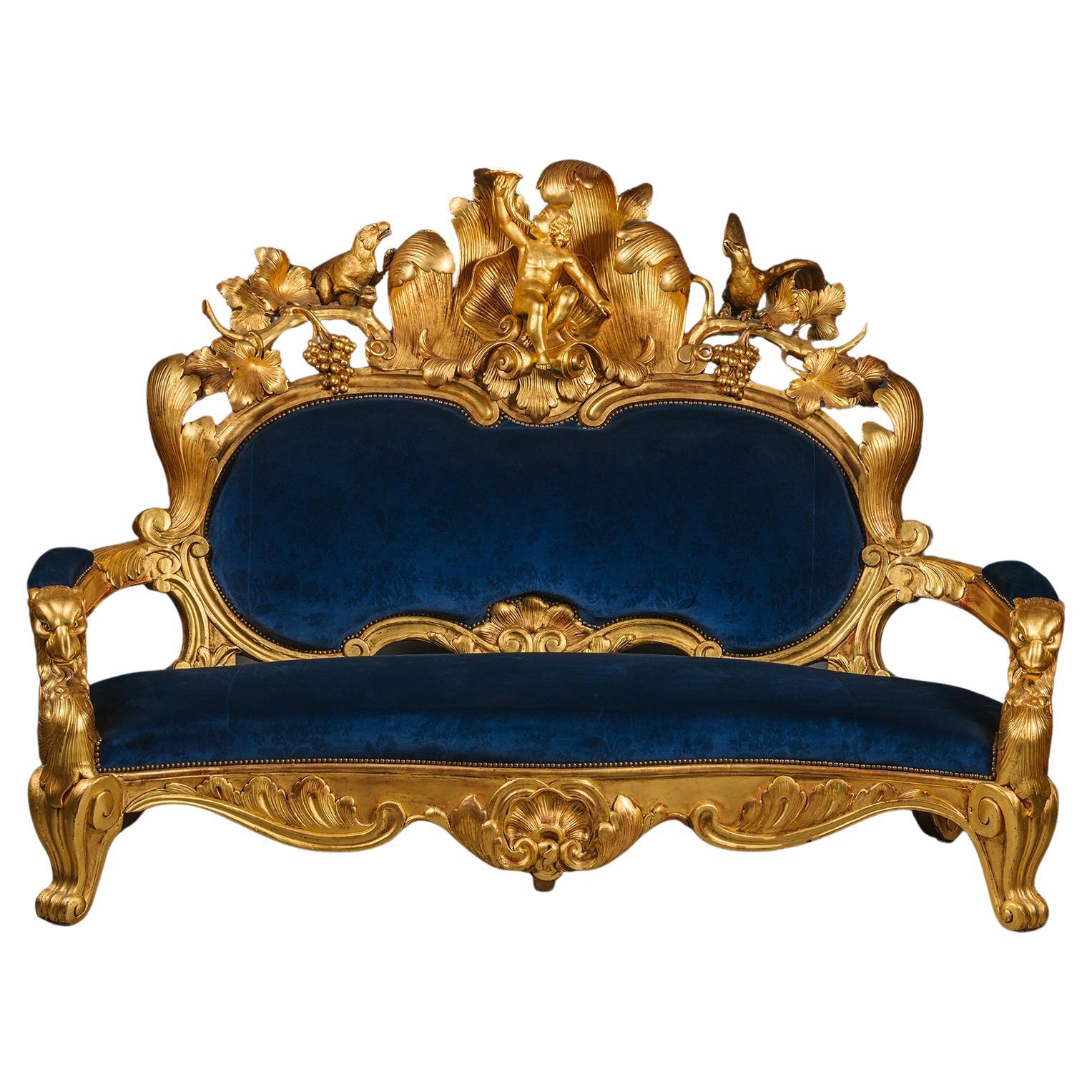 Ein palastartiges Neo-Rokoko-Giltwood-Kanapee im Angebot