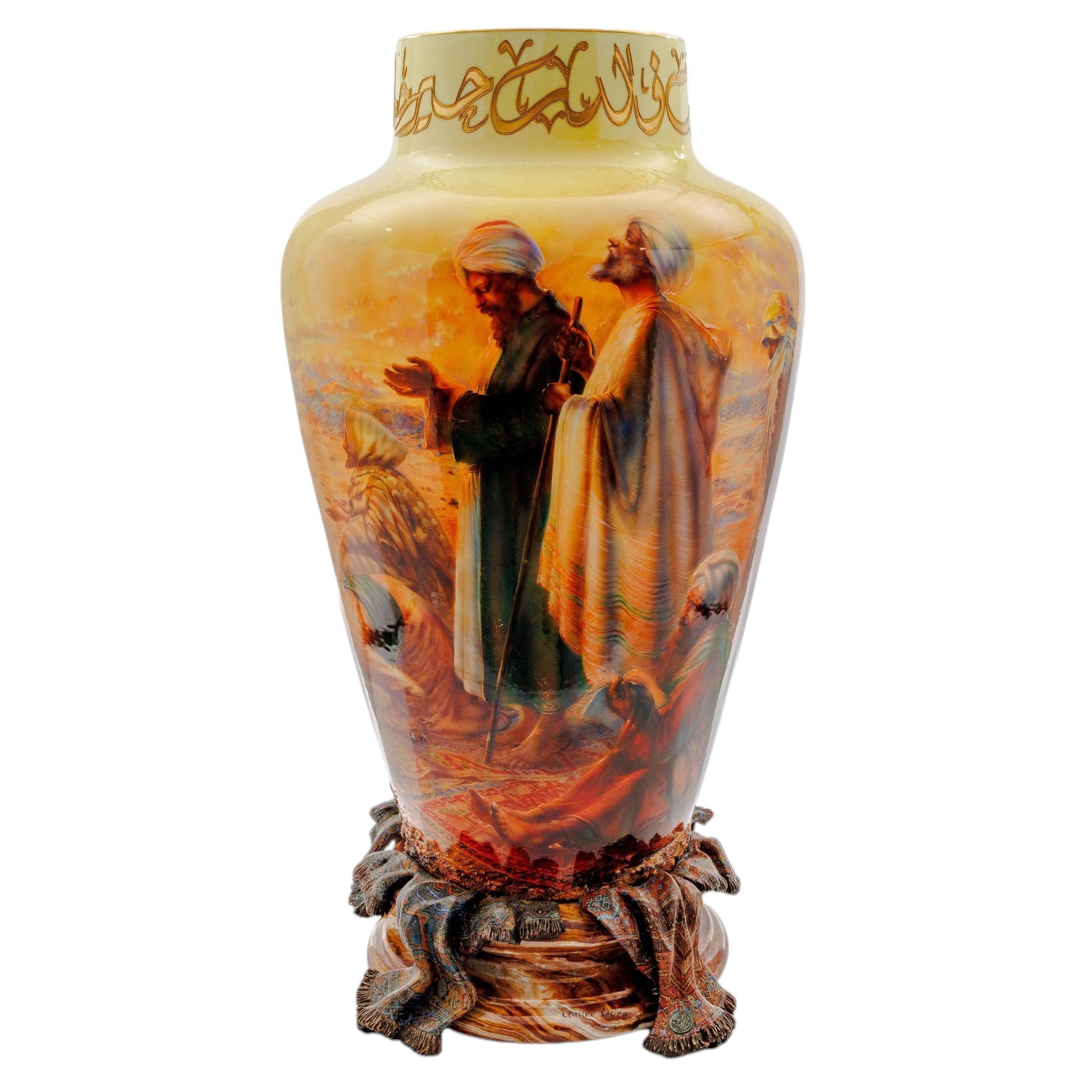 A Palatial Sevres Porcelain Orientalist Vase ‘Prayers in the Desert’ by Andre For Sale