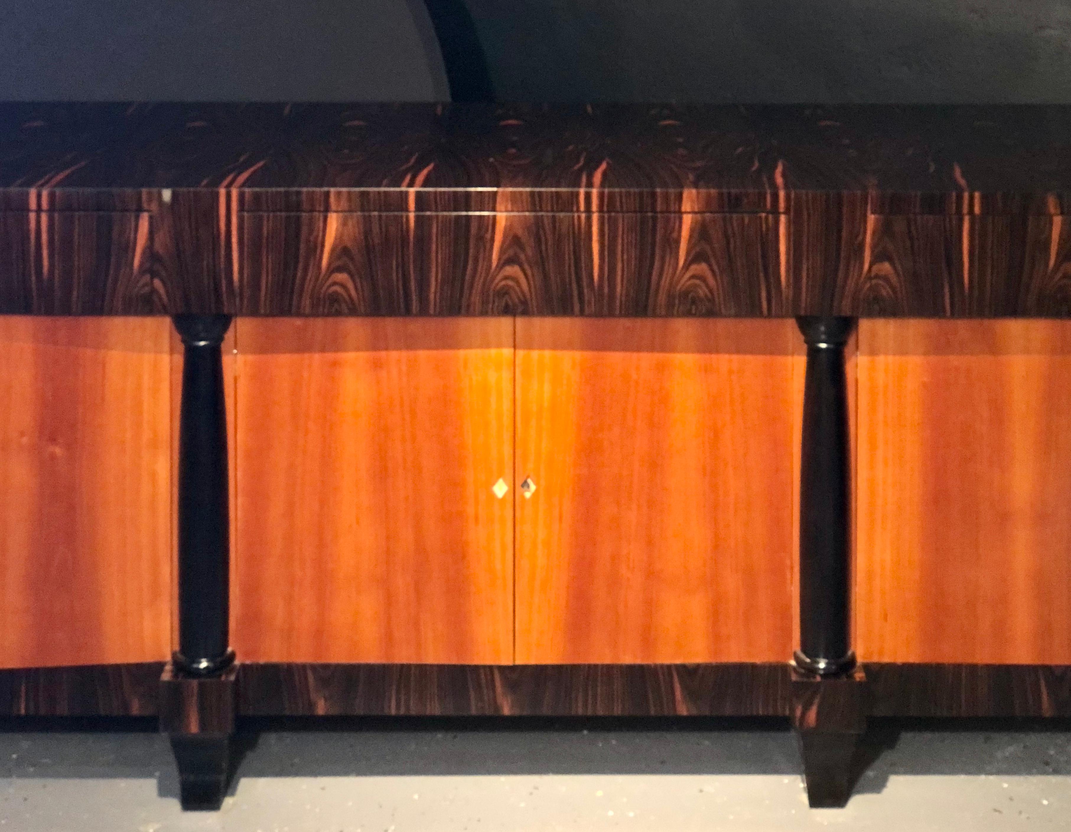 French Art Deco, Large Sideboard, Ebonized Wood, Macassar, Lacquer, France 1930s For Sale 3