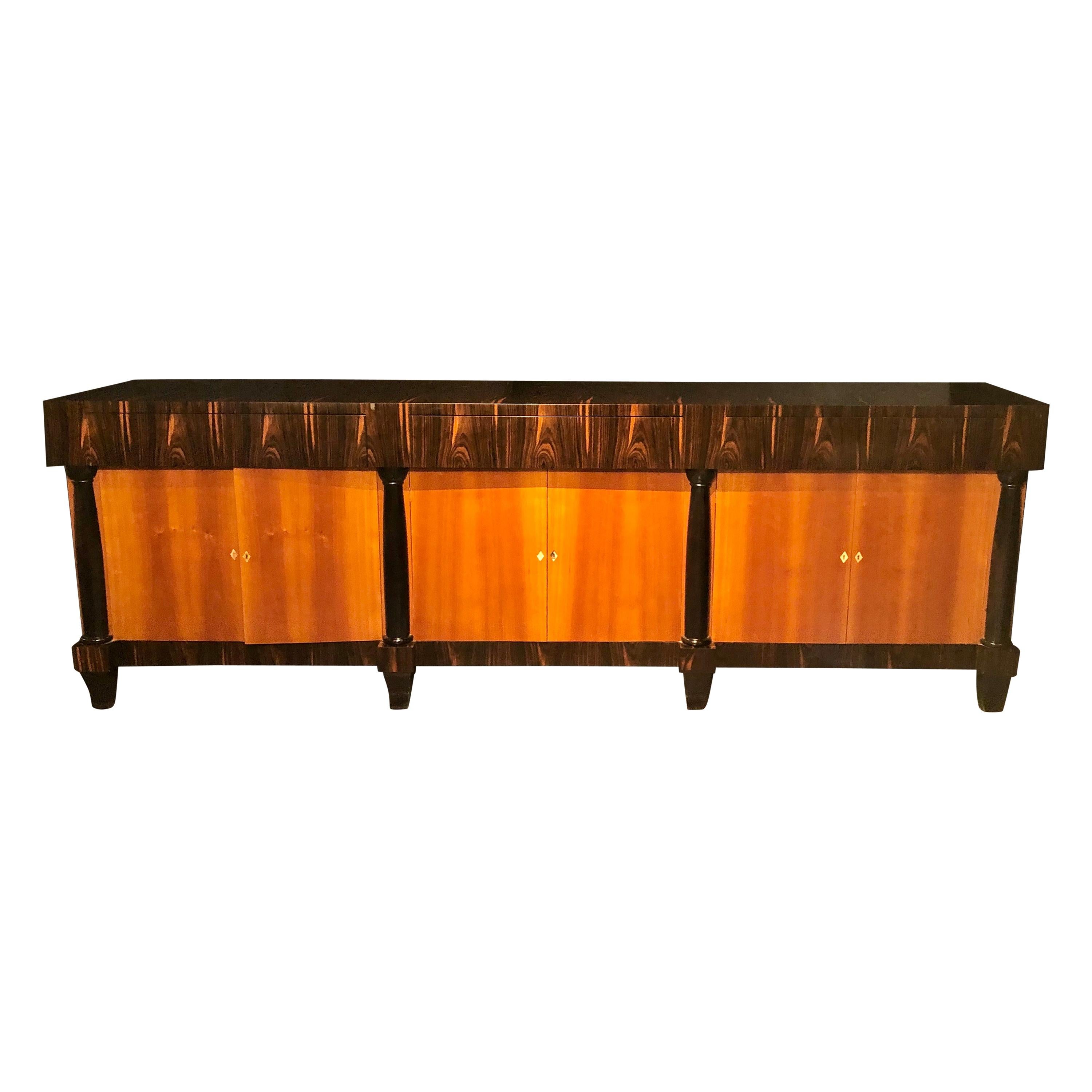 French Art Deco, Large Sideboard, Ebonized Wood, Macassar, Lacquer, France 1930s For Sale