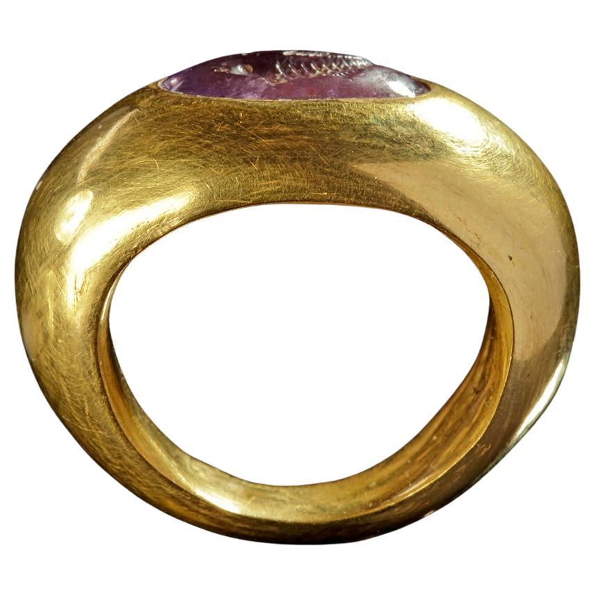 Paläochristlicher 22-karätiger Goldring mit Amethyst-Intaglio 4. Jahrhundert AD (Ungeschliffen) im Angebot