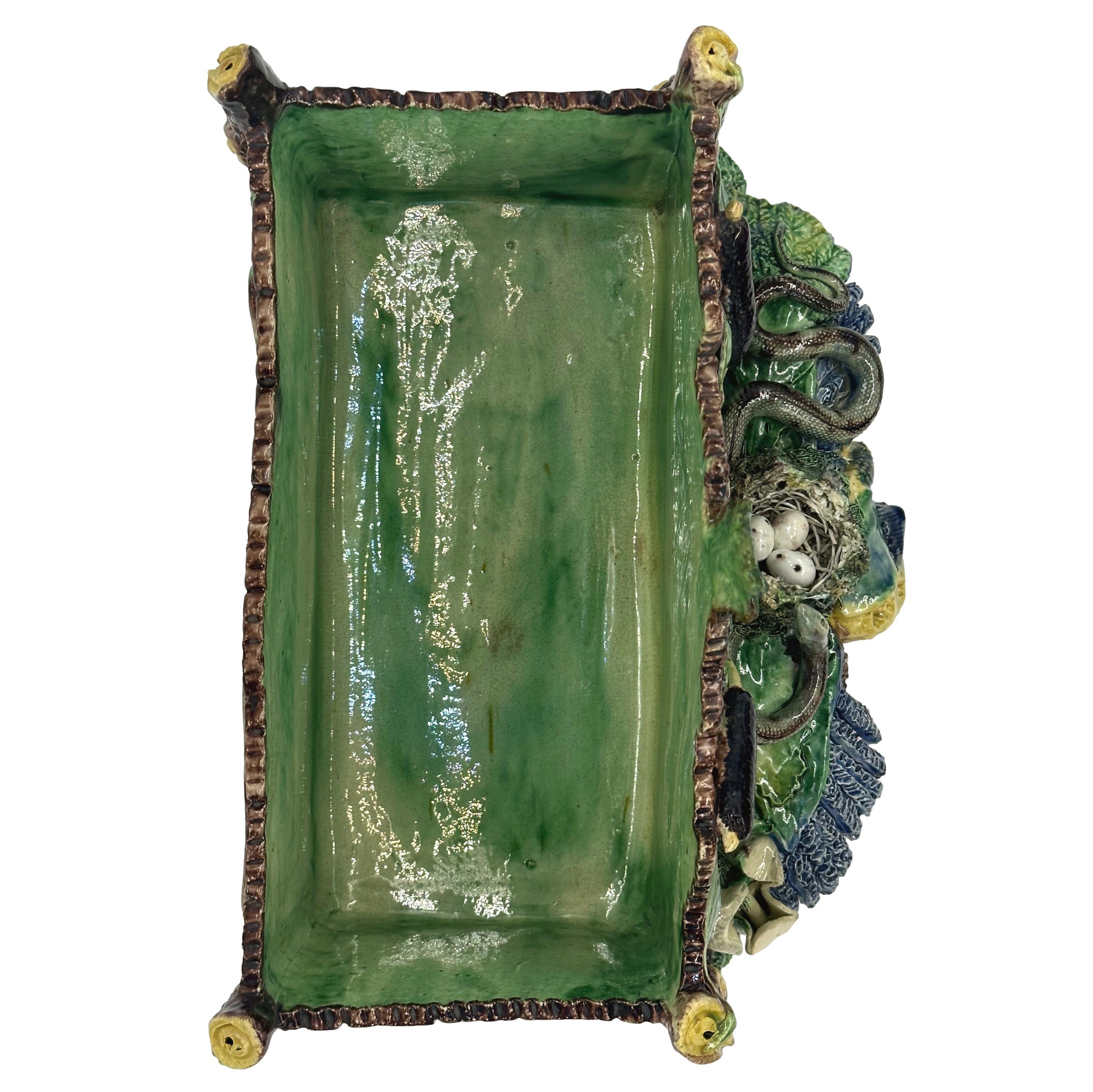 A Palissy Ware Majolica Jardinière, Bird's Nest and Snake, School of Paris, 1880 For Sale 3