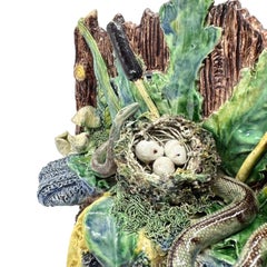 A Palissy Ware Majolica Jardinière, Bird's Nest and Snake, School of Paris, 1880