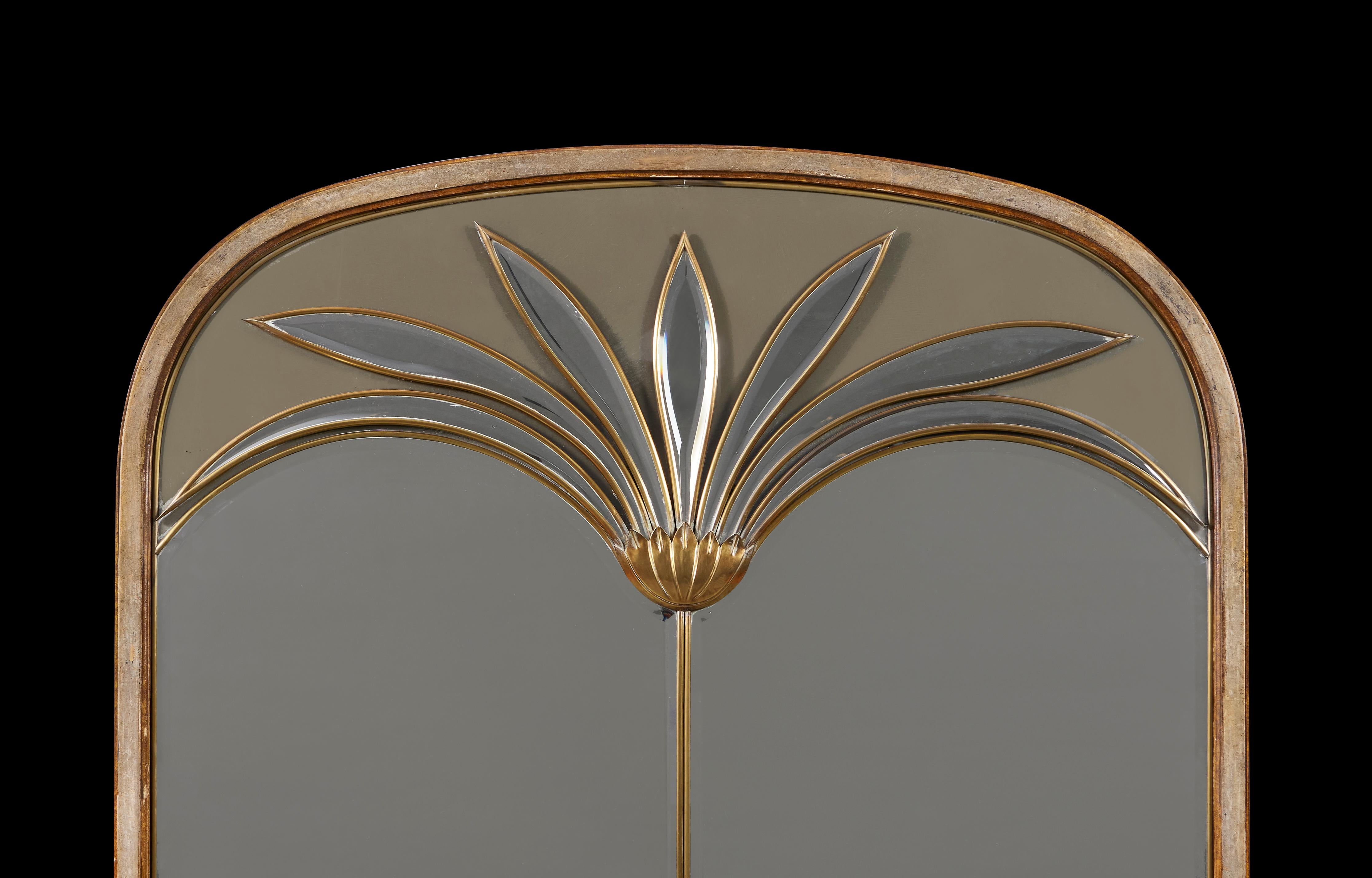 Hollywood Regency A Palm Fronds Brass and Cut Glass Mirror by Vivai del Sud