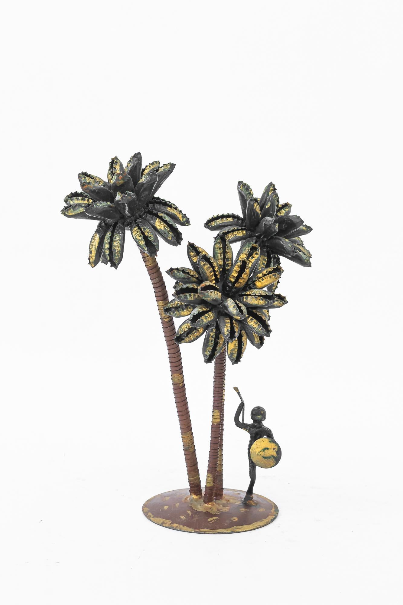A palm scene made of iron and Bottle caps ( handwork ) vienna around 1970s For Sale 2