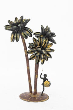 A palm scene made of iron and Bottle caps ( handwork ) vienna around 1970s