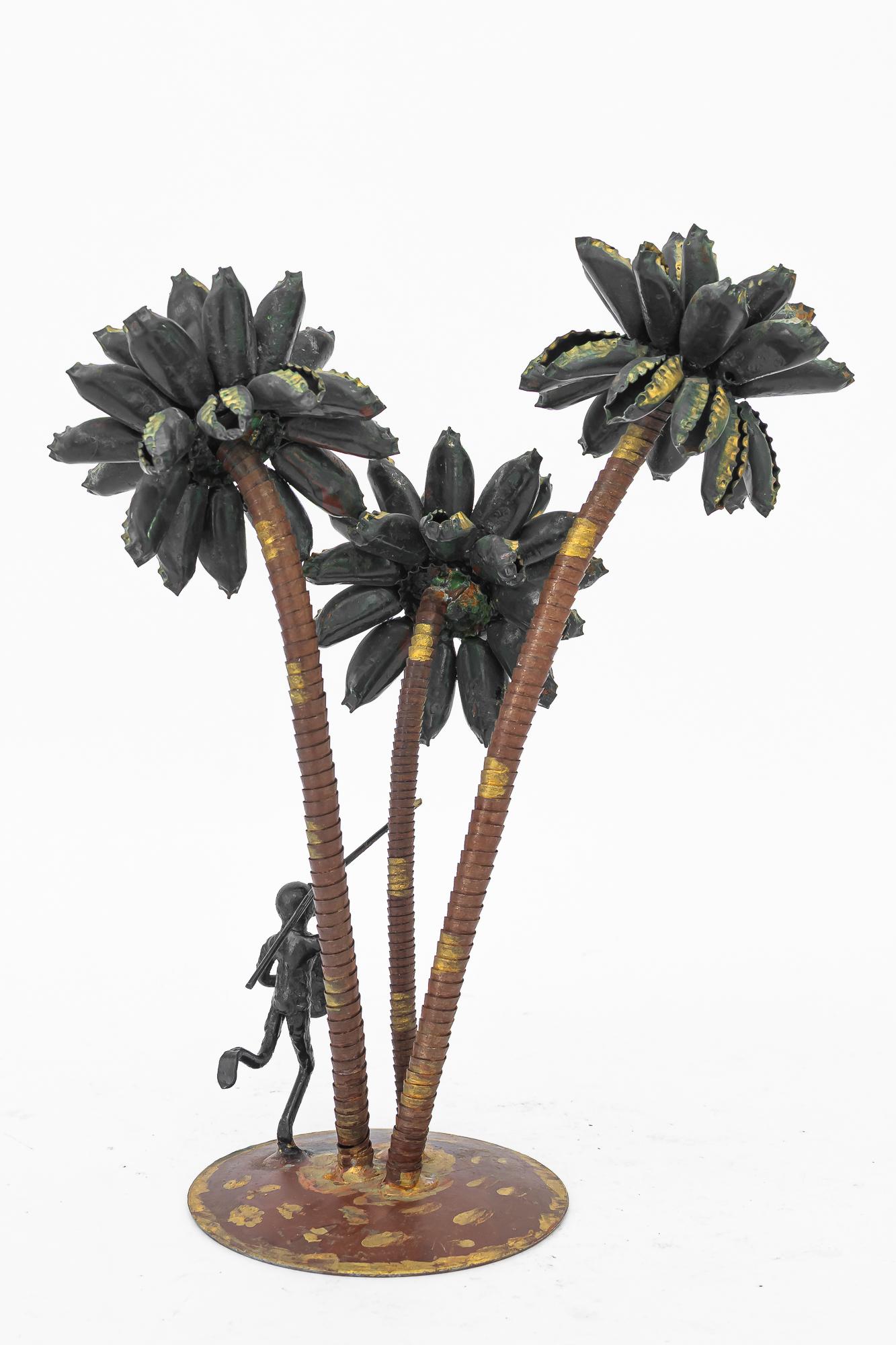 Austrian A palm scene made of iron and Bottle caps ( handwork ) vienna around 1970s For Sale
