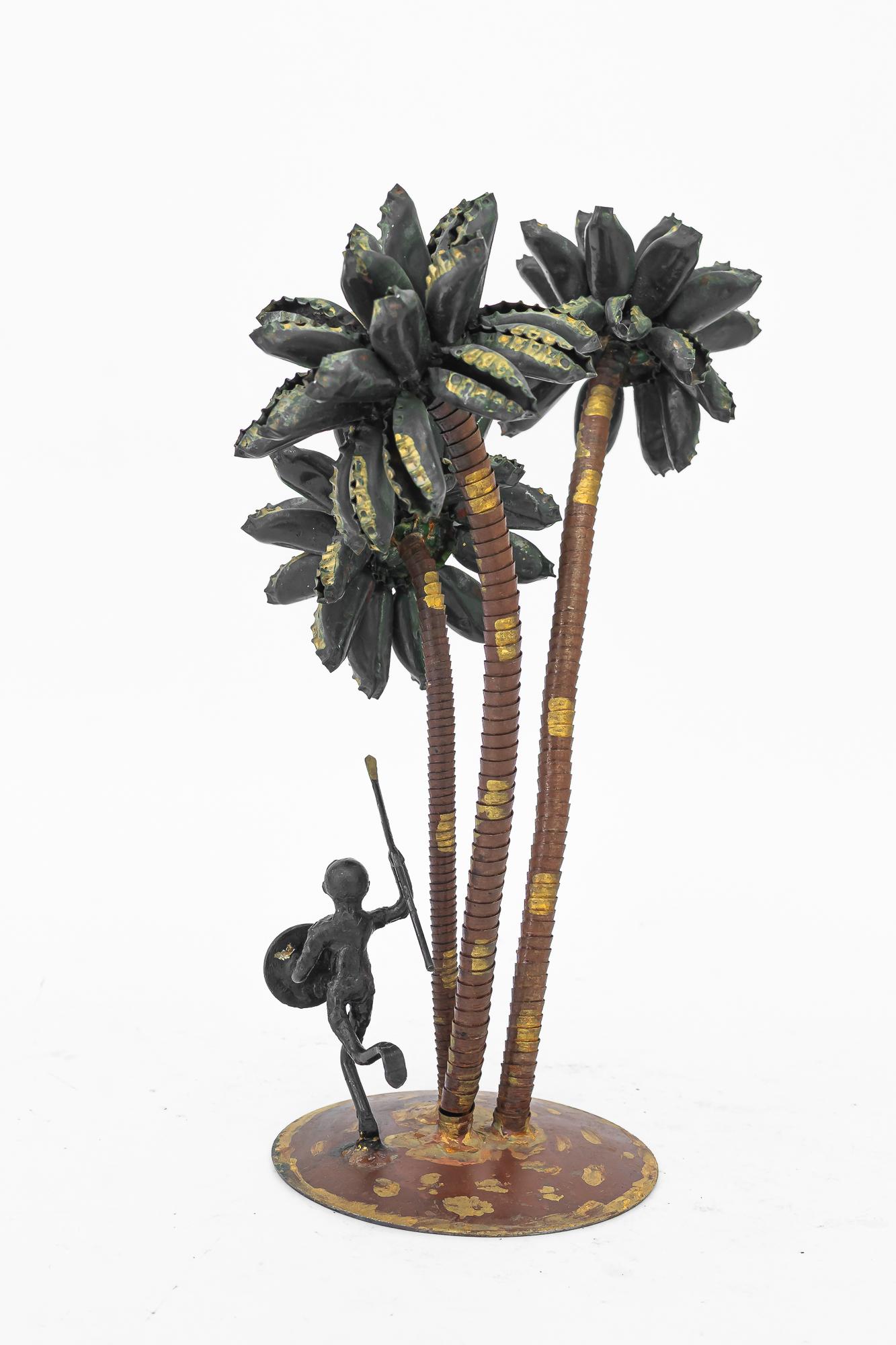 Painted A palm scene made of iron and Bottle caps ( handwork ) vienna around 1970s For Sale