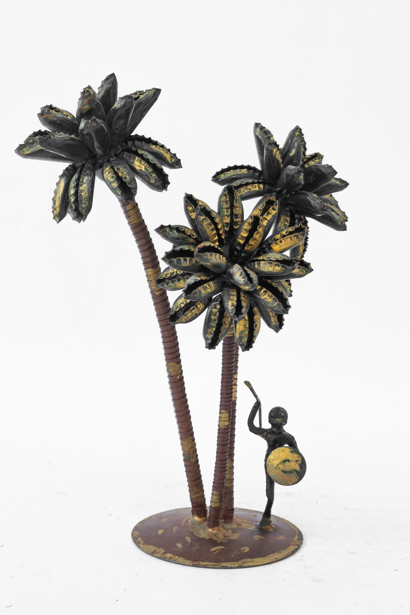 Late 20th Century A palm scene made of iron and Bottle caps ( handwork ) vienna around 1970s For Sale