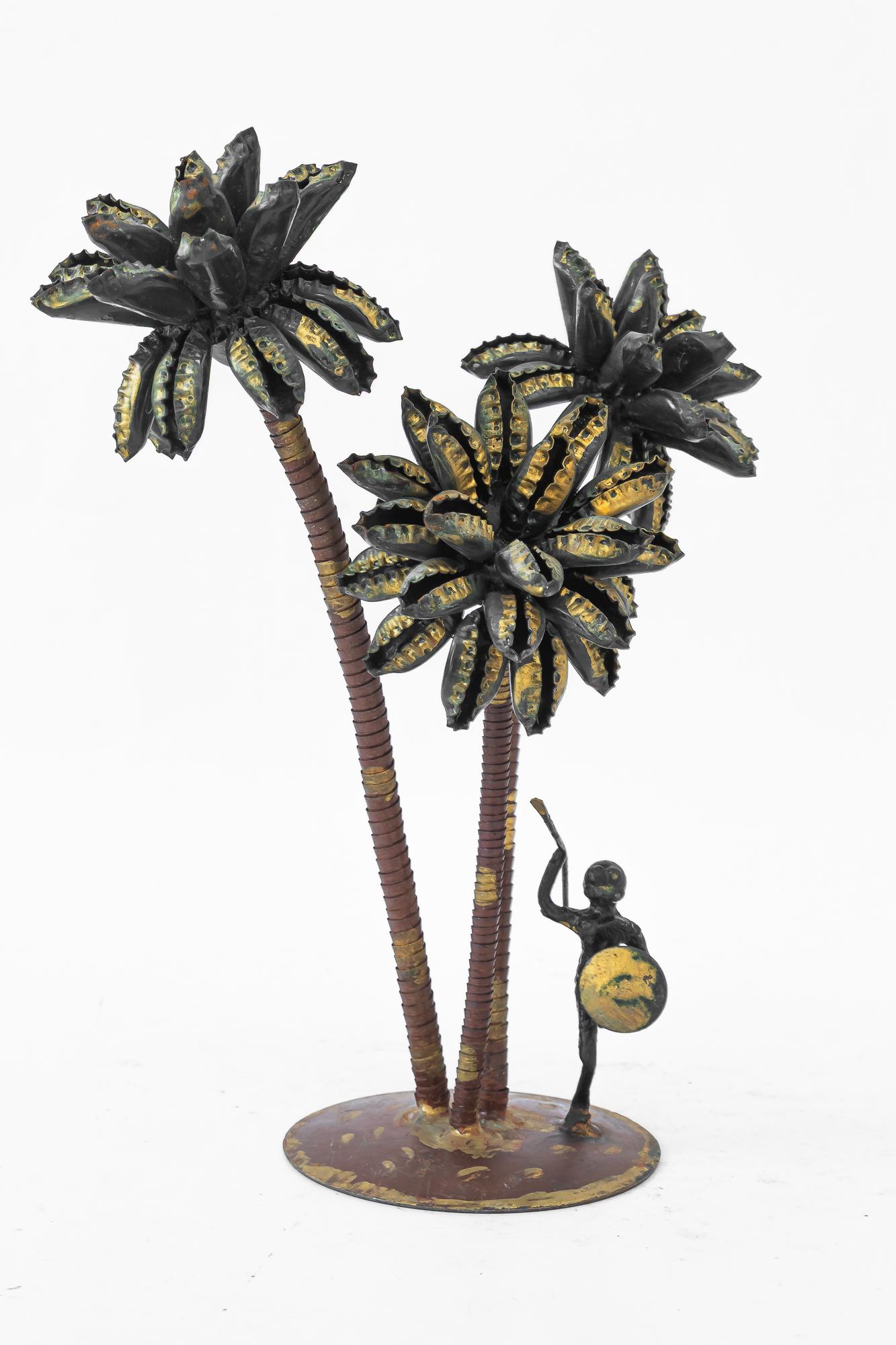 Iron A palm scene made of iron and Bottle caps ( handwork ) vienna around 1970s For Sale