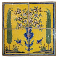 Antique Panel of Four Late Safavid or Zand Cuerda Seca Tiles 17/18C.