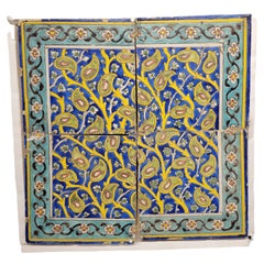 Antique Panel of Four Late Safavid or Zand Cuerda Seca Tiles, Probably Isfahan