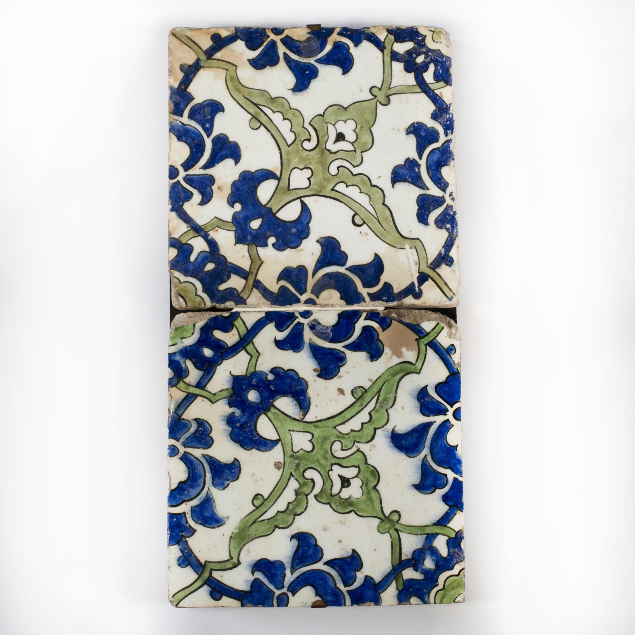 18th Century and Earlier A panel of two square Ottoman Empire ‘Dome of the Rock’ tiles For Sale