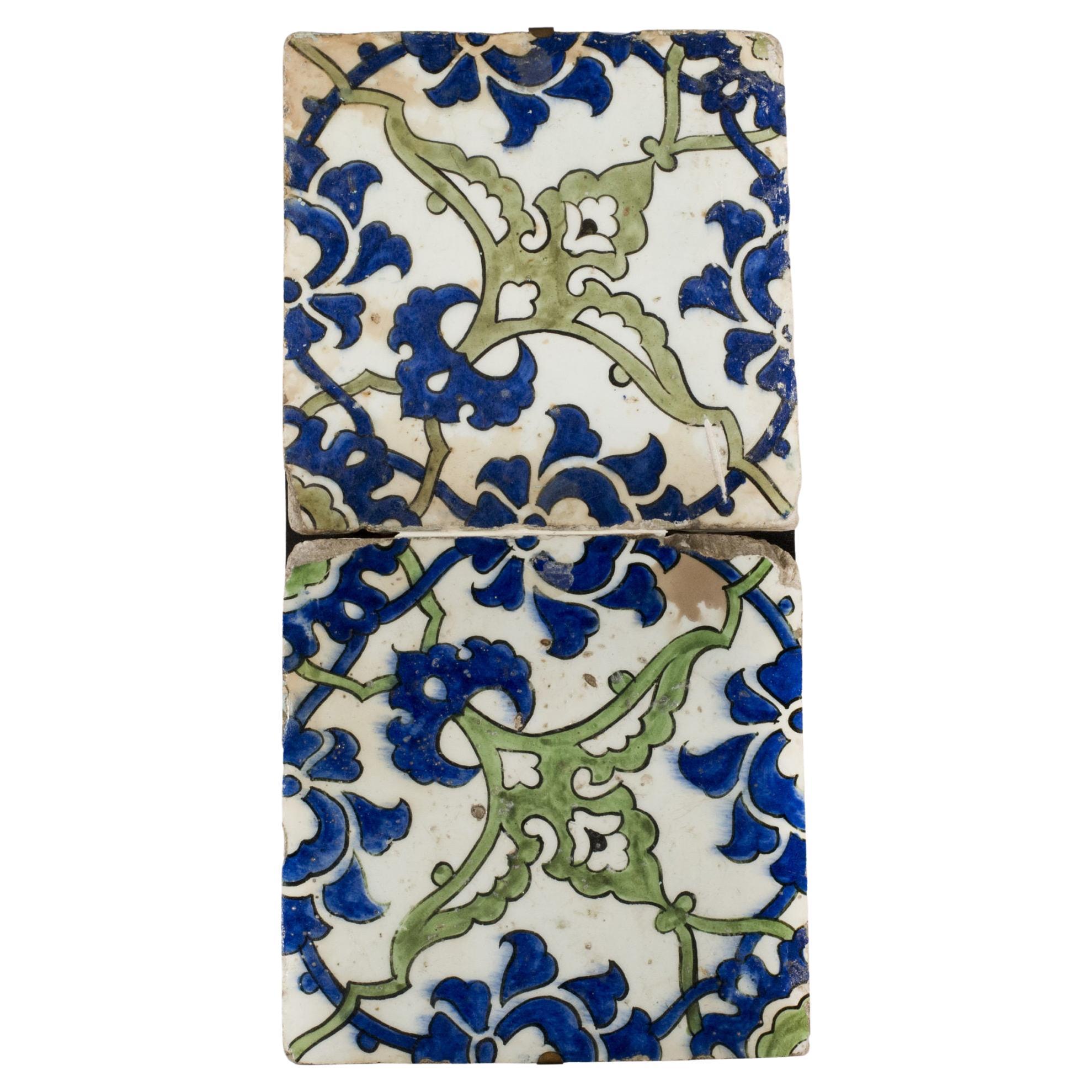 A panel of two square Ottoman Empire ‘Dome of the Rock’ tiles For Sale